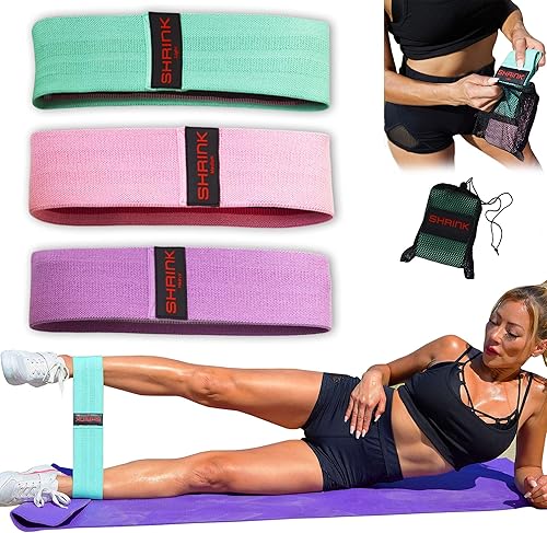 Shrink Juego de 3 bandas de resistencia de tela, bandas de resistencia para gimnasio, bandas de resistencia para entrenamiento, bandas de glúteos y