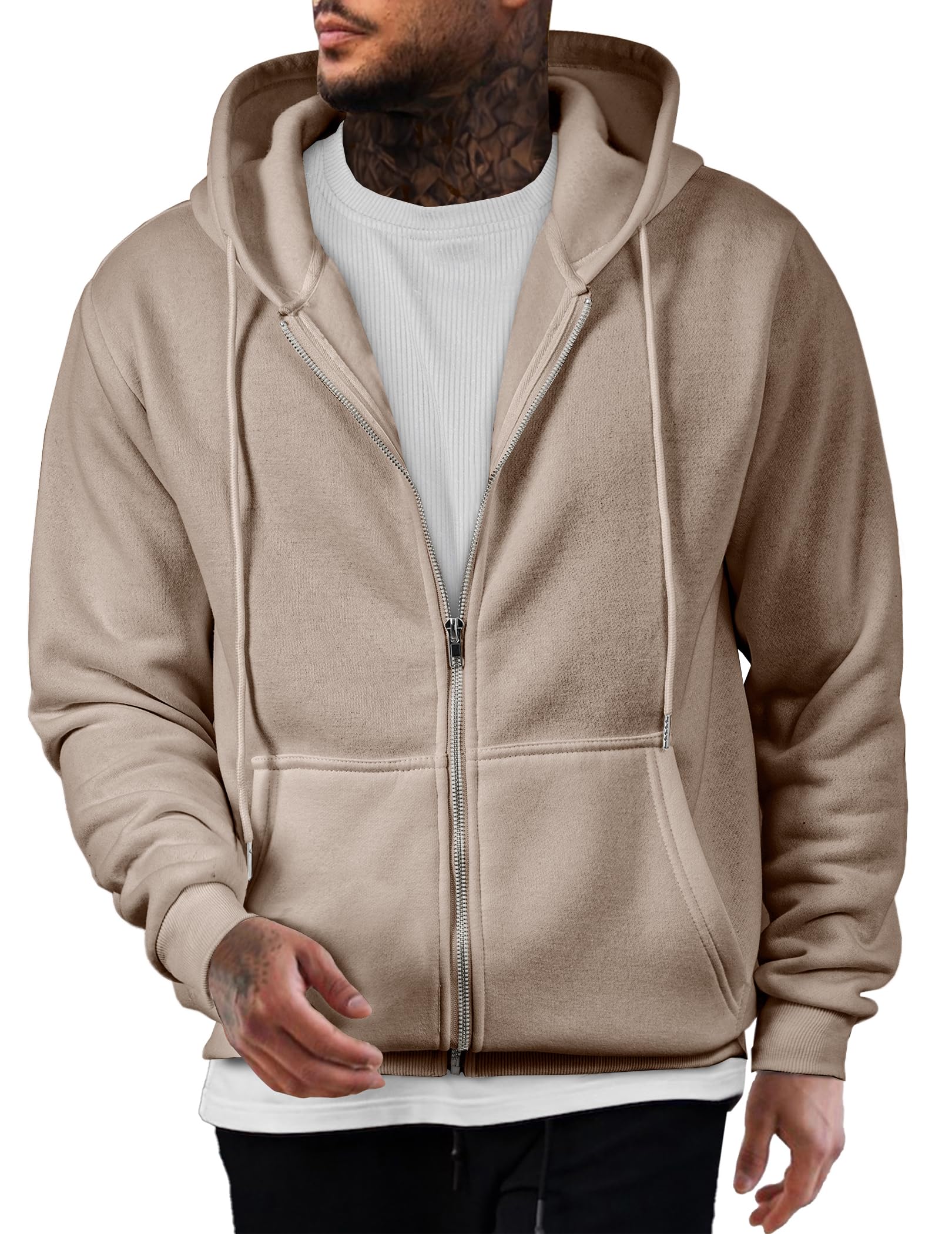 JMIERR Mens Full Zip Casual Cotton Hooded Fleece Pullover Sweatshirt
