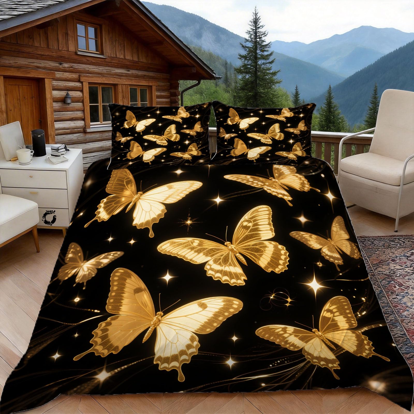 Parure de lit papillon or et noir 240x260 pour transformer l'ambiance de votre chambre