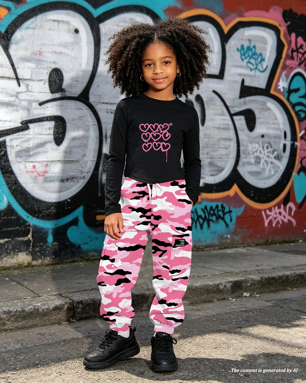 Betusline Girls Fall Winter Clothing Sets, Long Sleeve Crop Top & Cargo Jogger Pants 2 Piece Outfit Sets,4T-14Y