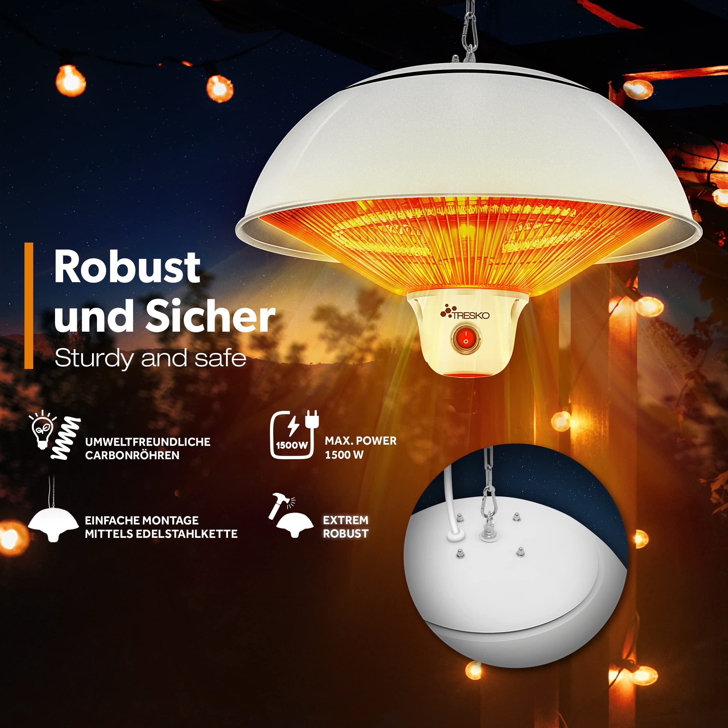 TRESKO Plafondwarmtestraler, 1500 W, met afstandsbediening, warmtestraler