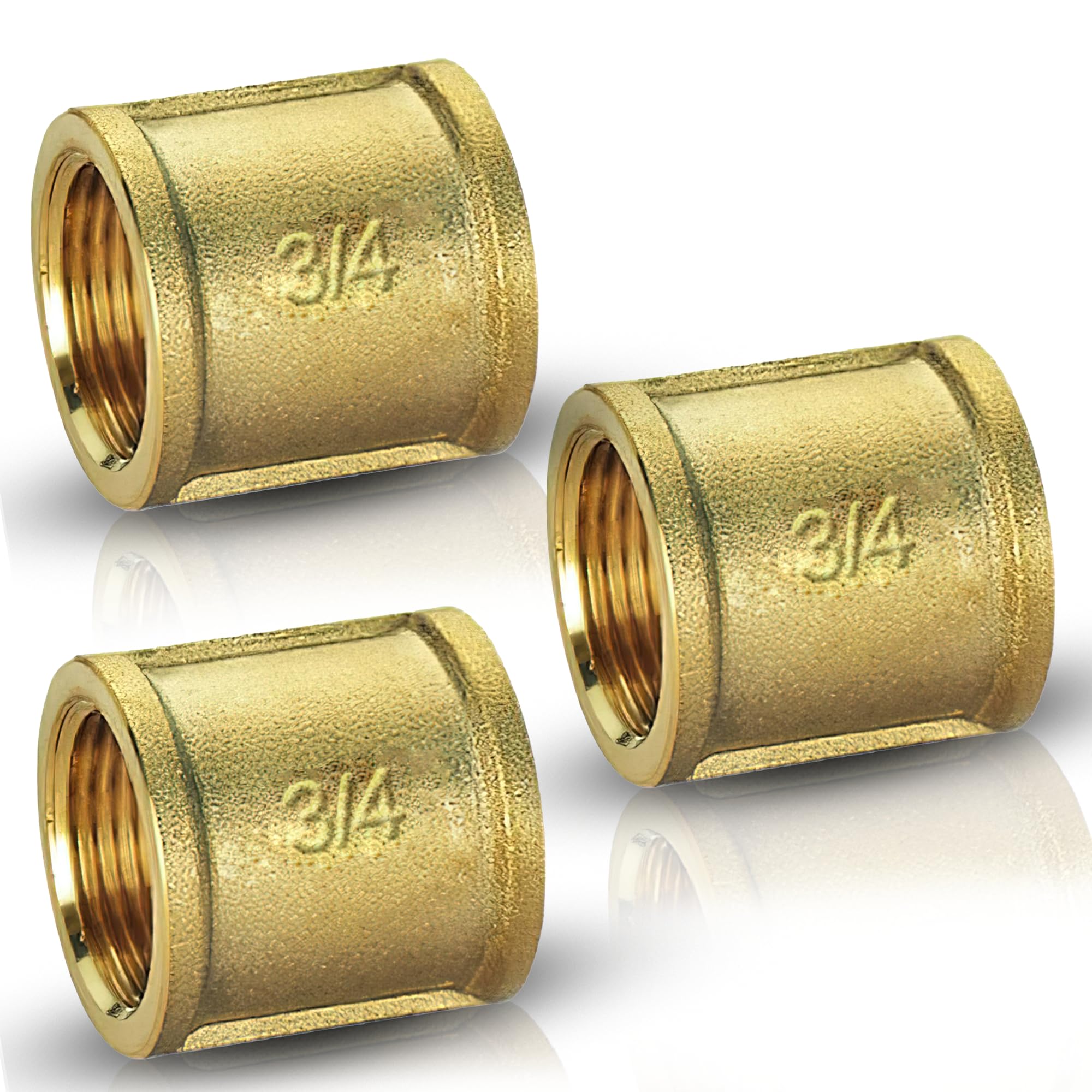 Manguito Doble Hembra 3/4" (DN20) de Latón – Juego de 3 piezas – Rosca interior BSP (G 3/4) para fontanería: agua potable, calefacción, aire comprimido y gas | manguito | racor latón