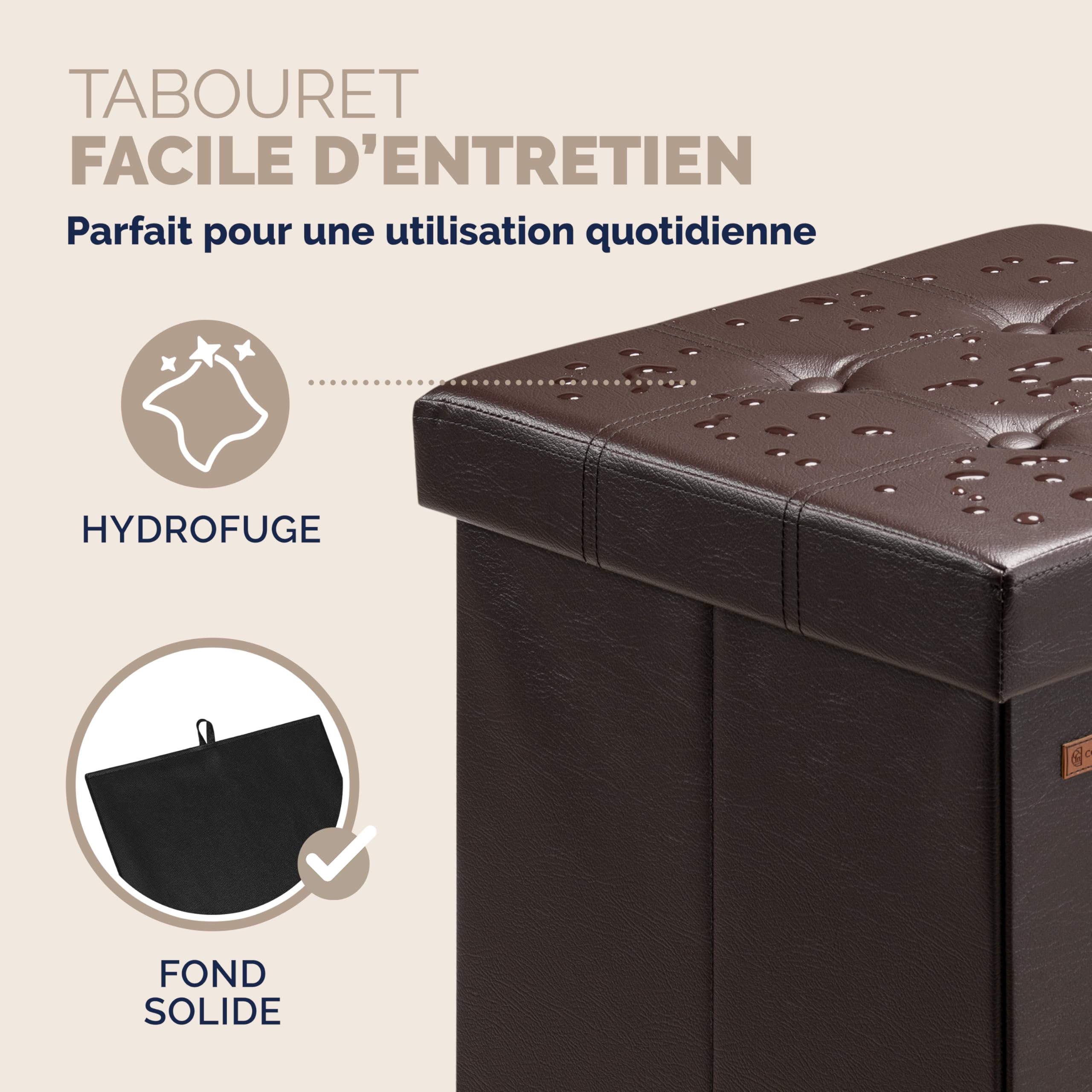Casaria® 2X Tabouret Cube Brun avec Espace de Rangement Pouf 38 x 38 x 38 cm Coffre de Rangement Similicuir Repose-Pied