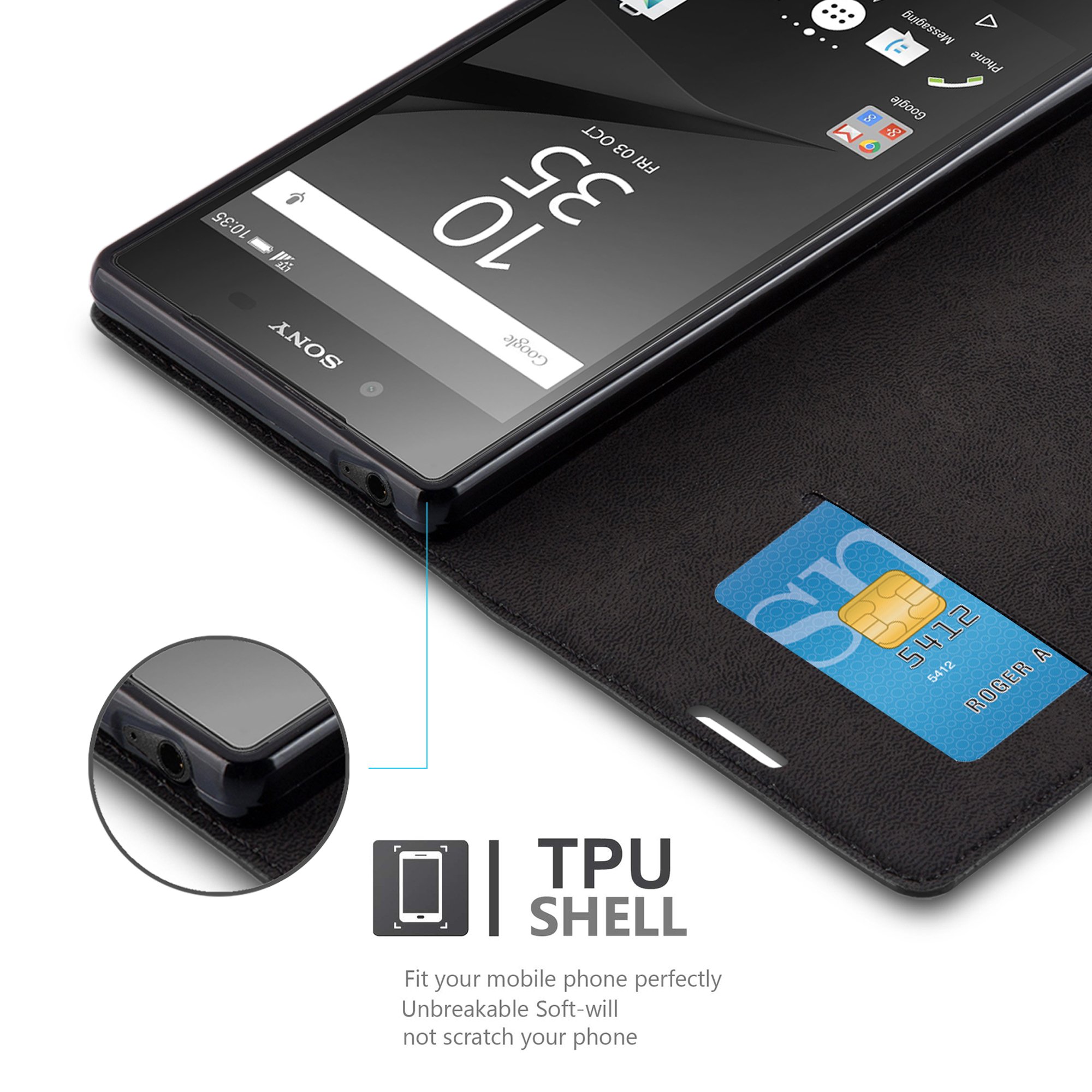 Cadorabo Custodia Libro Per Sony Xperia Z5 – Nero Di Notte Con Slot E Supporto