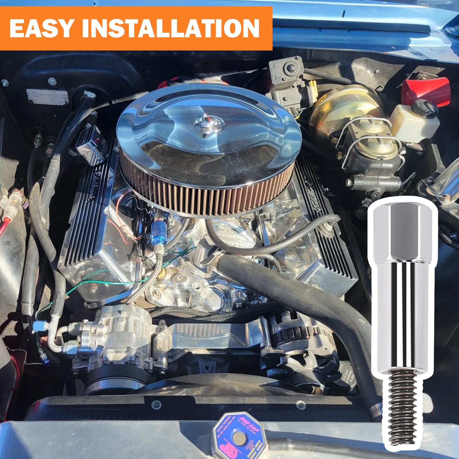 Mały blok chromowany zestaw śrub z łbem sześciokątnym do CHEVY 283 305 327 350 383 SBC STUD KIT 8 SZTUK/ZESTAW, stal chromowana z wykończeniem z czarnego tlenku,