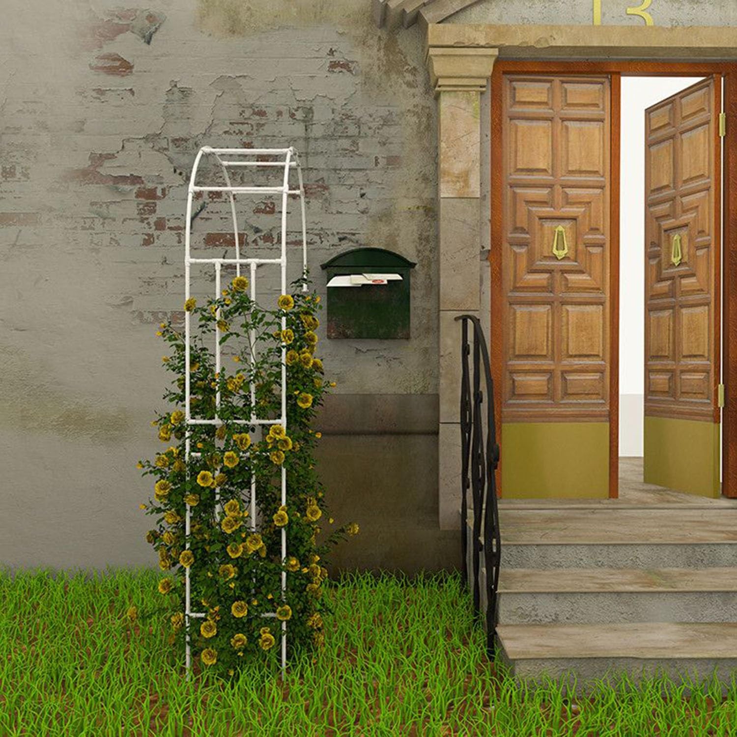 Arco da giardino regolabile in metallo bianco, 60-300 cm di larghezza x 240 cm di altezza, traliccio decorativo per piante rampicanti, pergolato semicircolare da parete, perfetto per giardini e