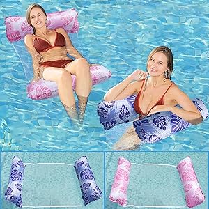 2PCS Hamaca Piscina 4 en 1 Silla Flotante Piscina Silla Flotante con Red Tumbona Inflable Hamaca de Agua Flotadores Piscina Colchoneta, Hinchables para Piscina para Adultos Niños