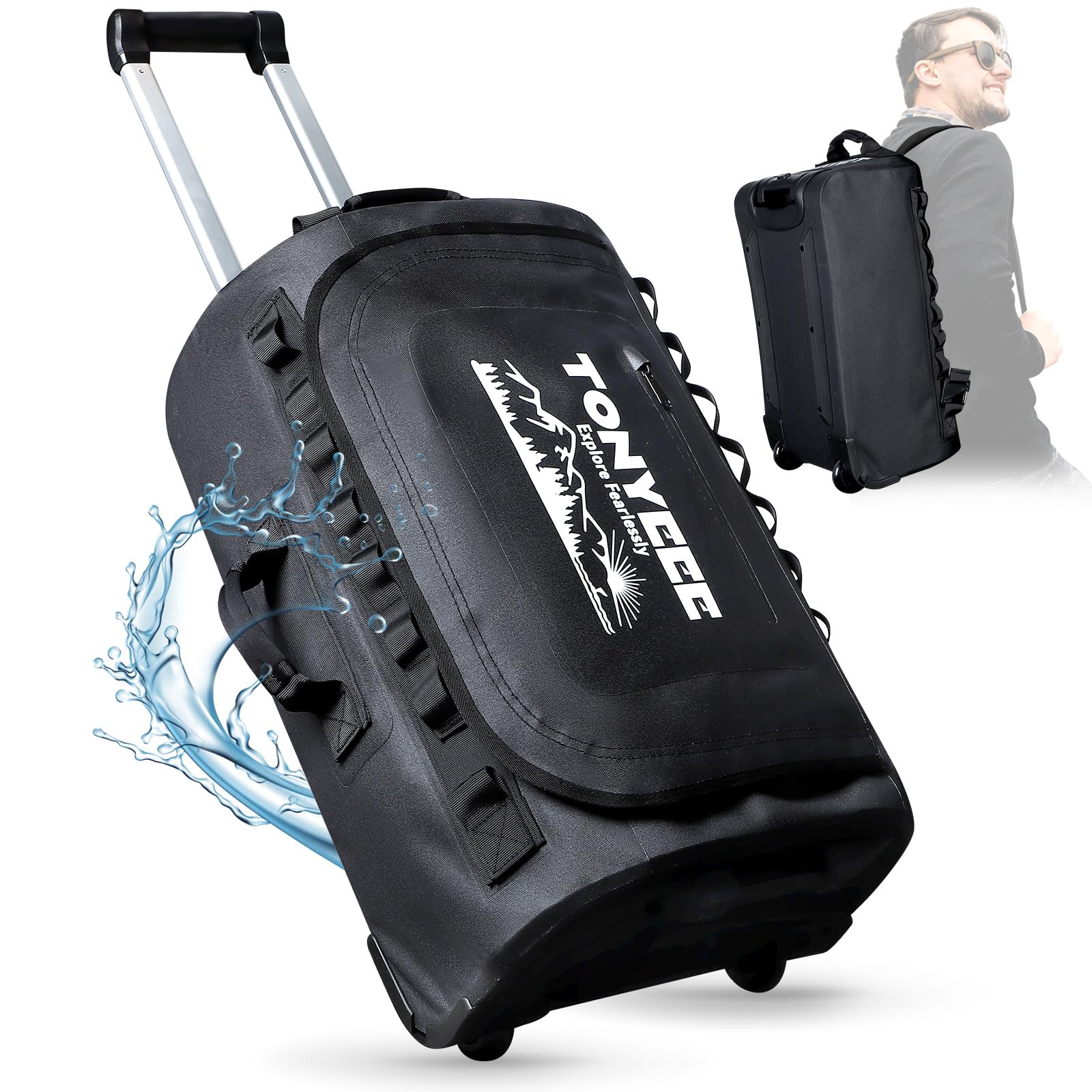 Photo 1 of Rolling Duffel Bag with Wheels,50L Travel Bag with Backpack Straps and Handles, Waterproof Carry on Suitcase with Adjustable Strap for Overnight Trip, Black