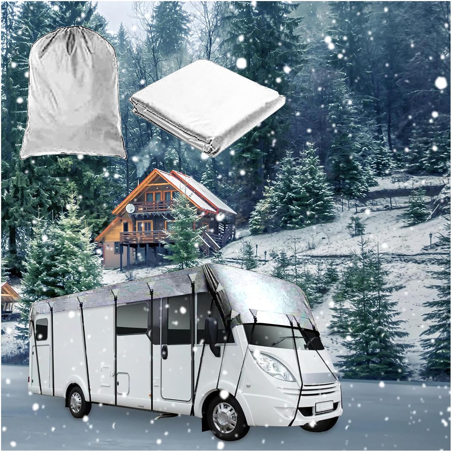 Class C Rv Cover 210D Oxford Cloth Rv Covers for Roof Only Foldable Storage, Easy to Clean Popup Camper Covers Camper Cover,Grey-8.5m×3m