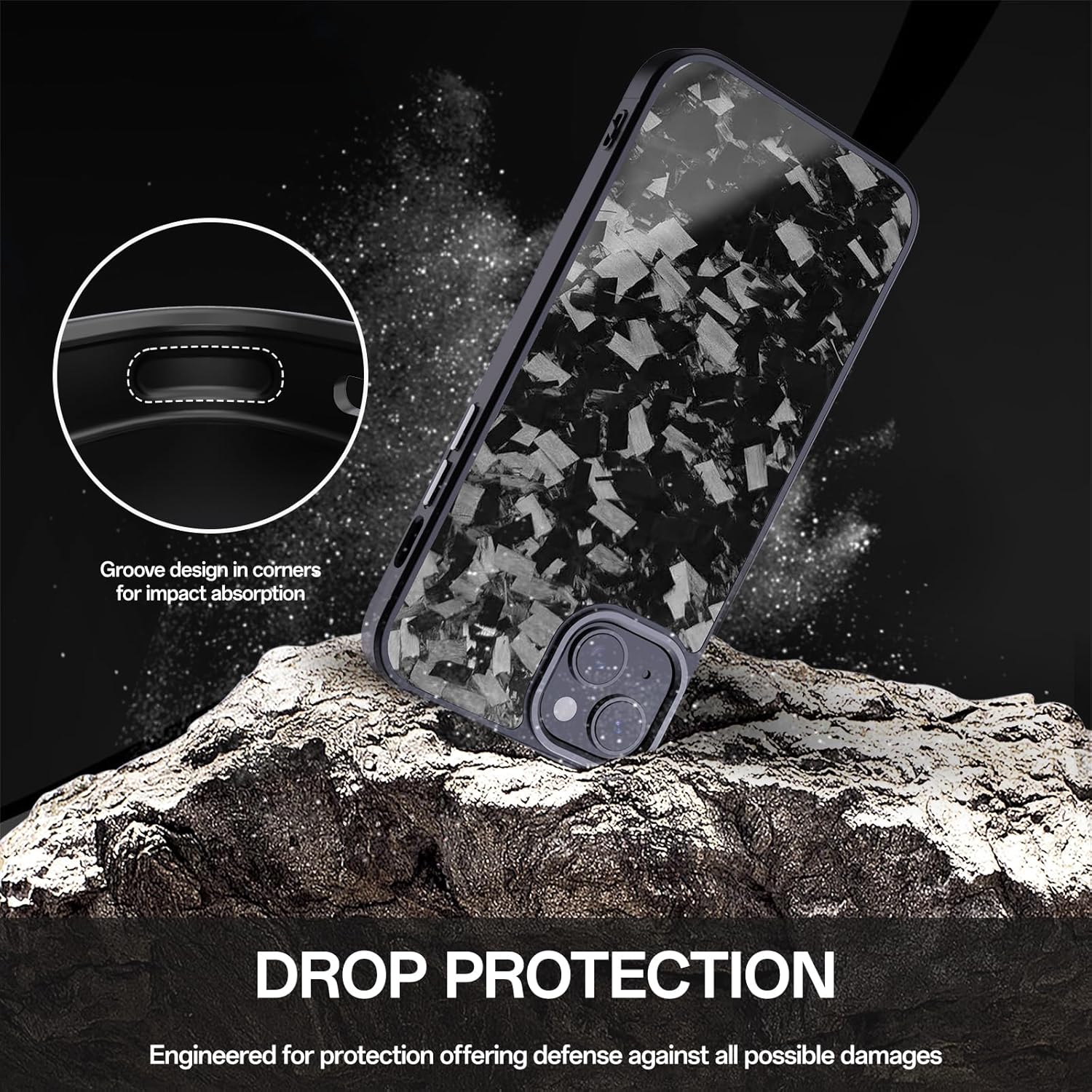 Genuine Forged Carbon Fiber Case for iPhone 15 Plus, Built-in Magnets, Compatible with MagSafe, Military Grade Drop Protection, Shockproof Phone Cover - Glossy Black