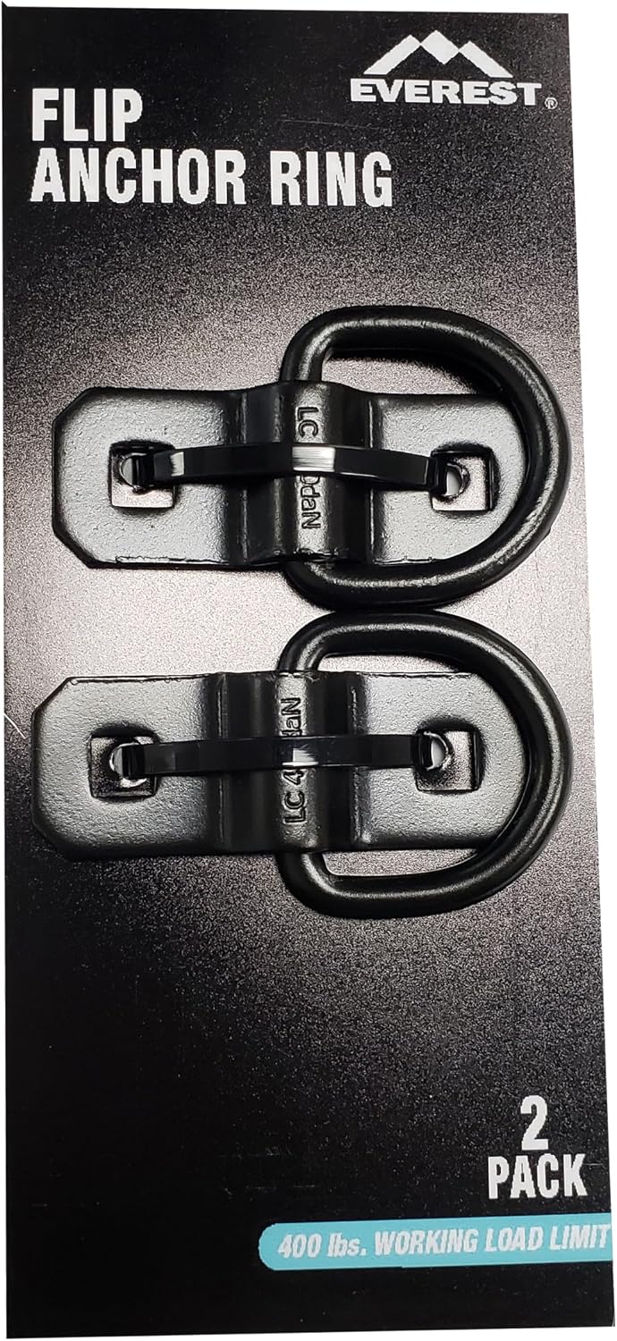 Everest Black Flip Anchor 2 Pack D Rings Tie Down Anchors Hooks Tie Down D Rings Trailer Anchor Lashing Rings for RV SUV Car Boats Motorcycles Surface Cargo Trailers Vans Trucks Mount