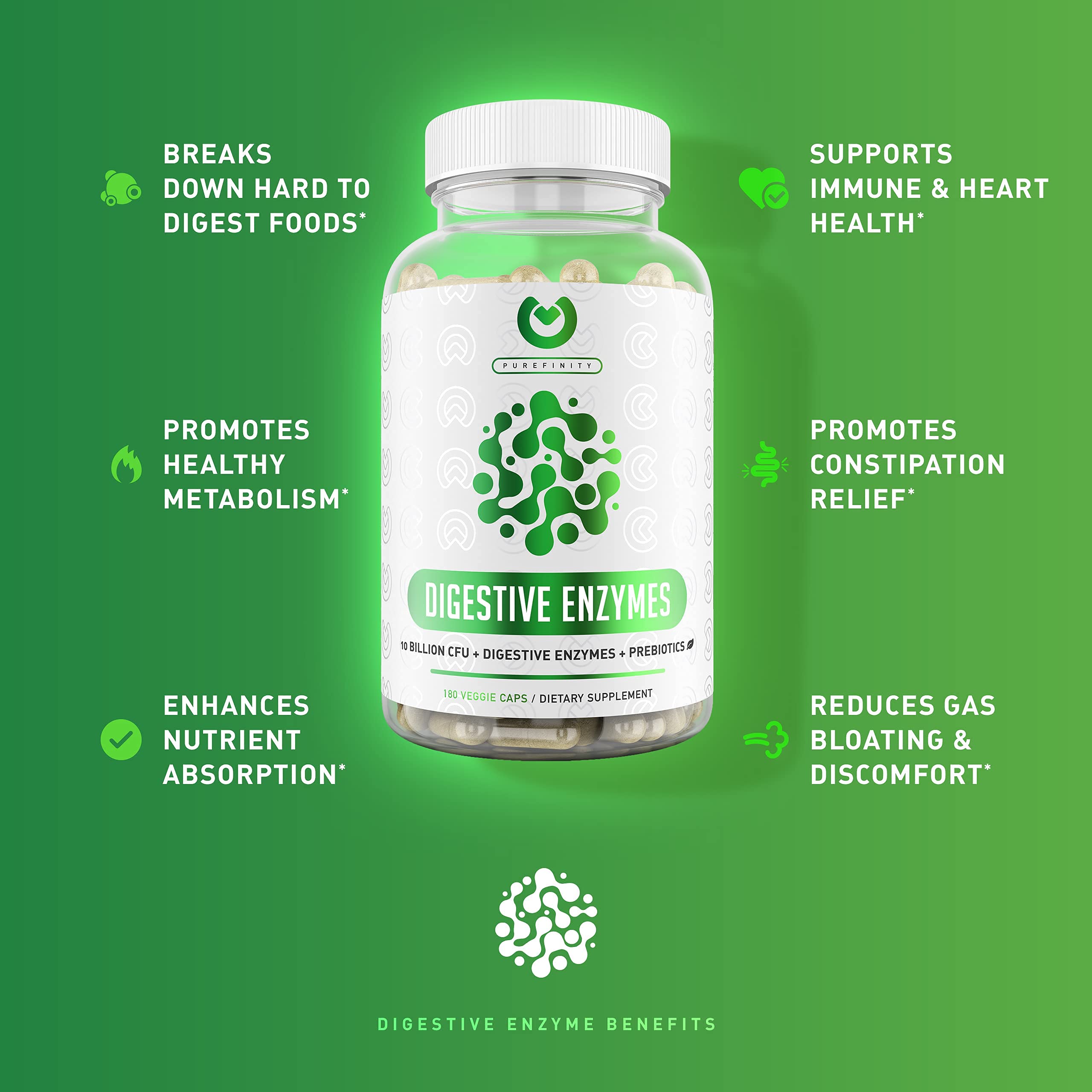 Buy Digestive Enzymes 1000MG Plus Prebiotics & Probiotics Supplement, 180 Capsules, PlantBased