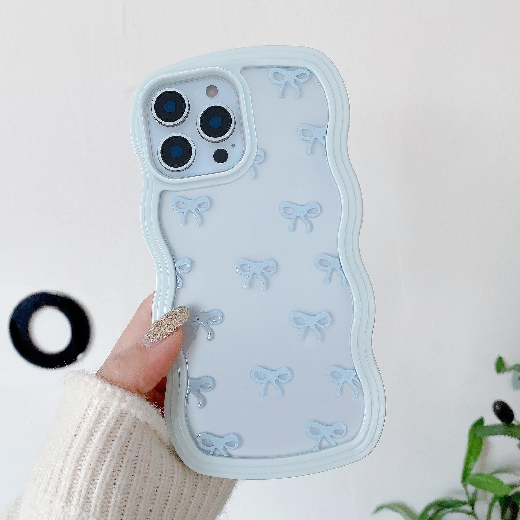 Coque iPhone 15 Pro transparente à motif nœud bleu clair QLTYPRI - 7