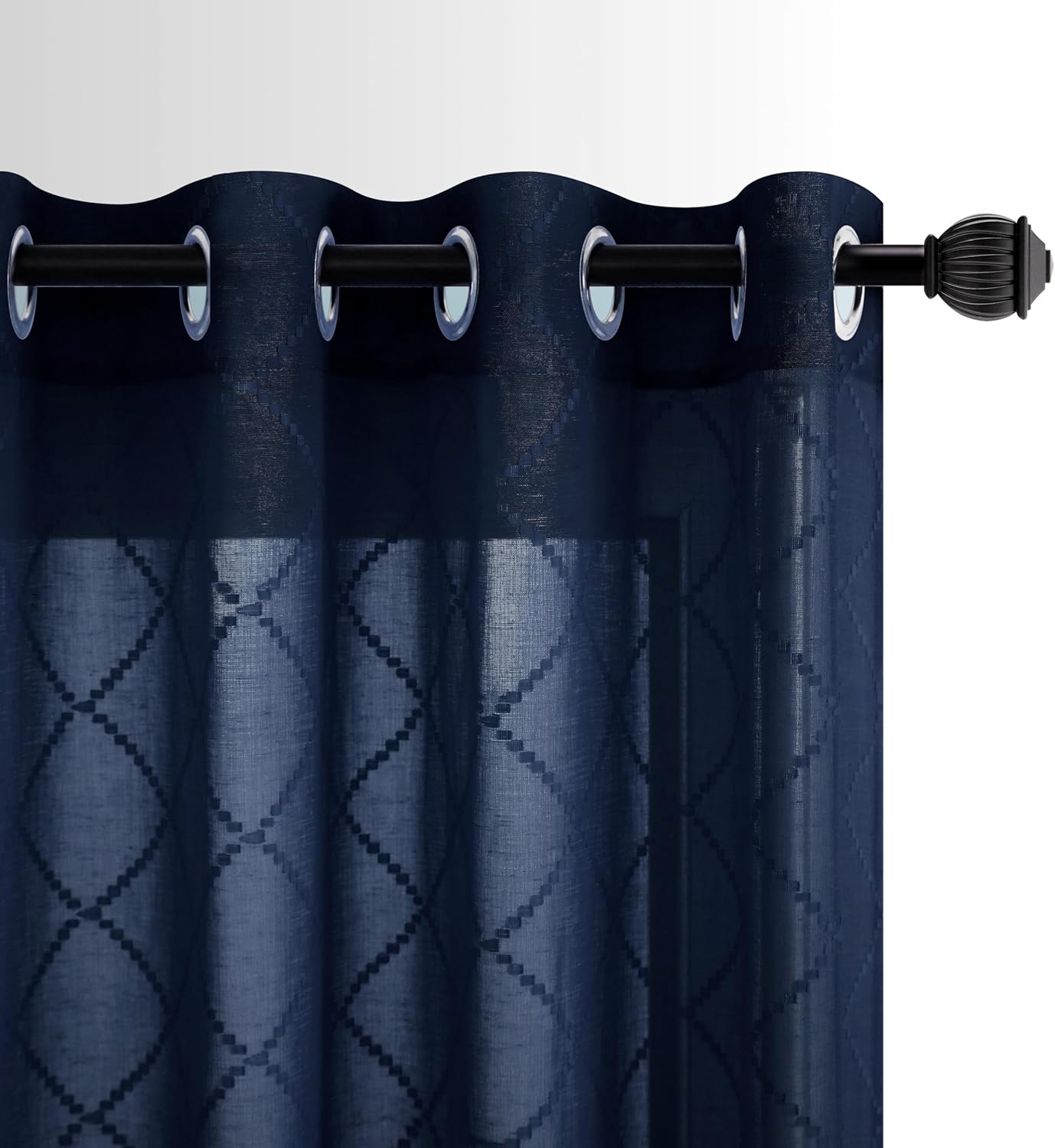 KOUFALL Navy Blue Curtains 96 Inches Long for Living Room Grommet Pattern Semi Sheer Window Curtain Panels for Bedroom 96 Inch Length 2 Panel Set 52"W x 96"L (Pack of 2) Navy Blue
