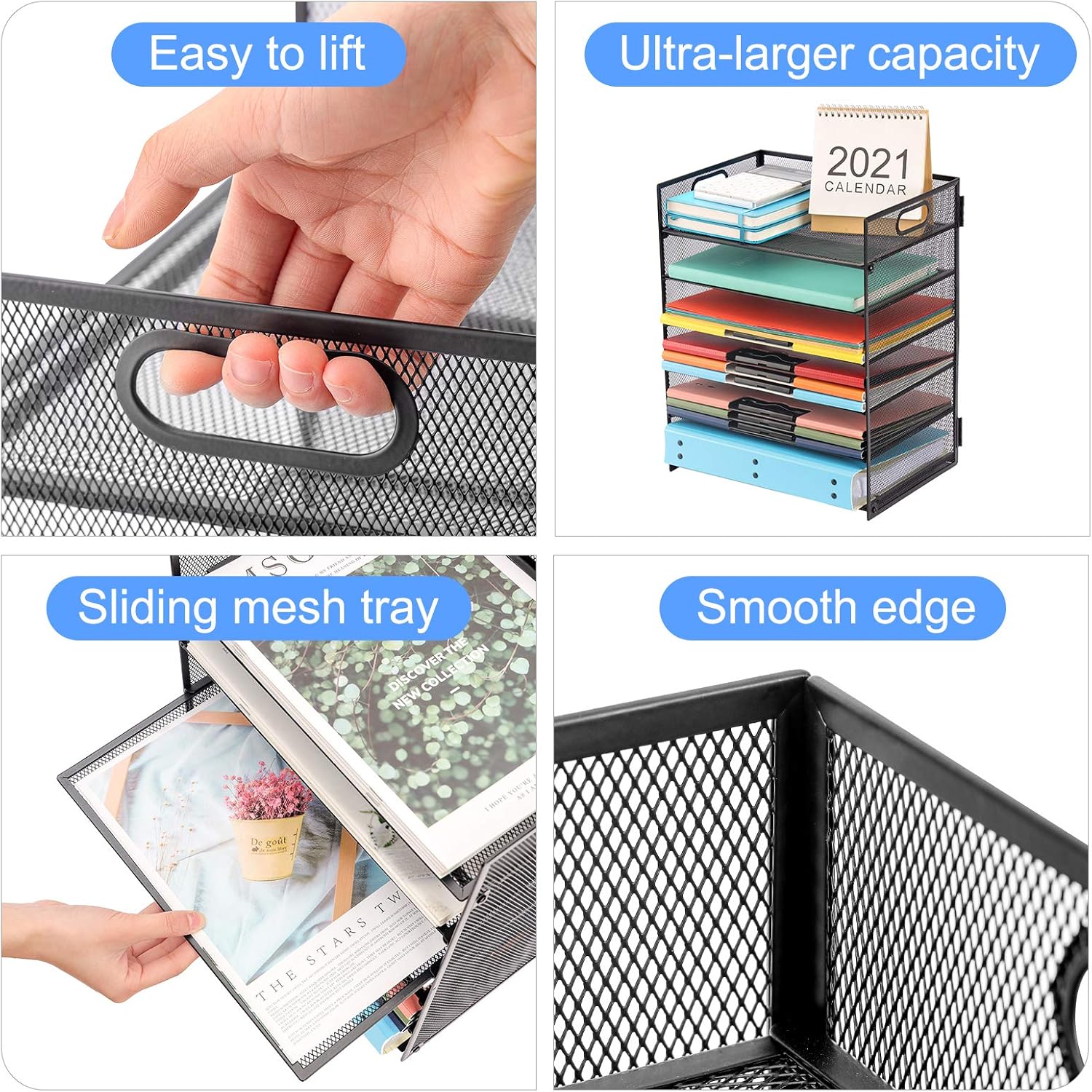 Marbrasse Paper Letter Tray Organizer - 6 Tier Mesh File Organizer with Handle, Paper Sorter Organizer for Letter/A4 Office File Folder Holder - Black (Mesh File Organizer-5C) : Office Products
