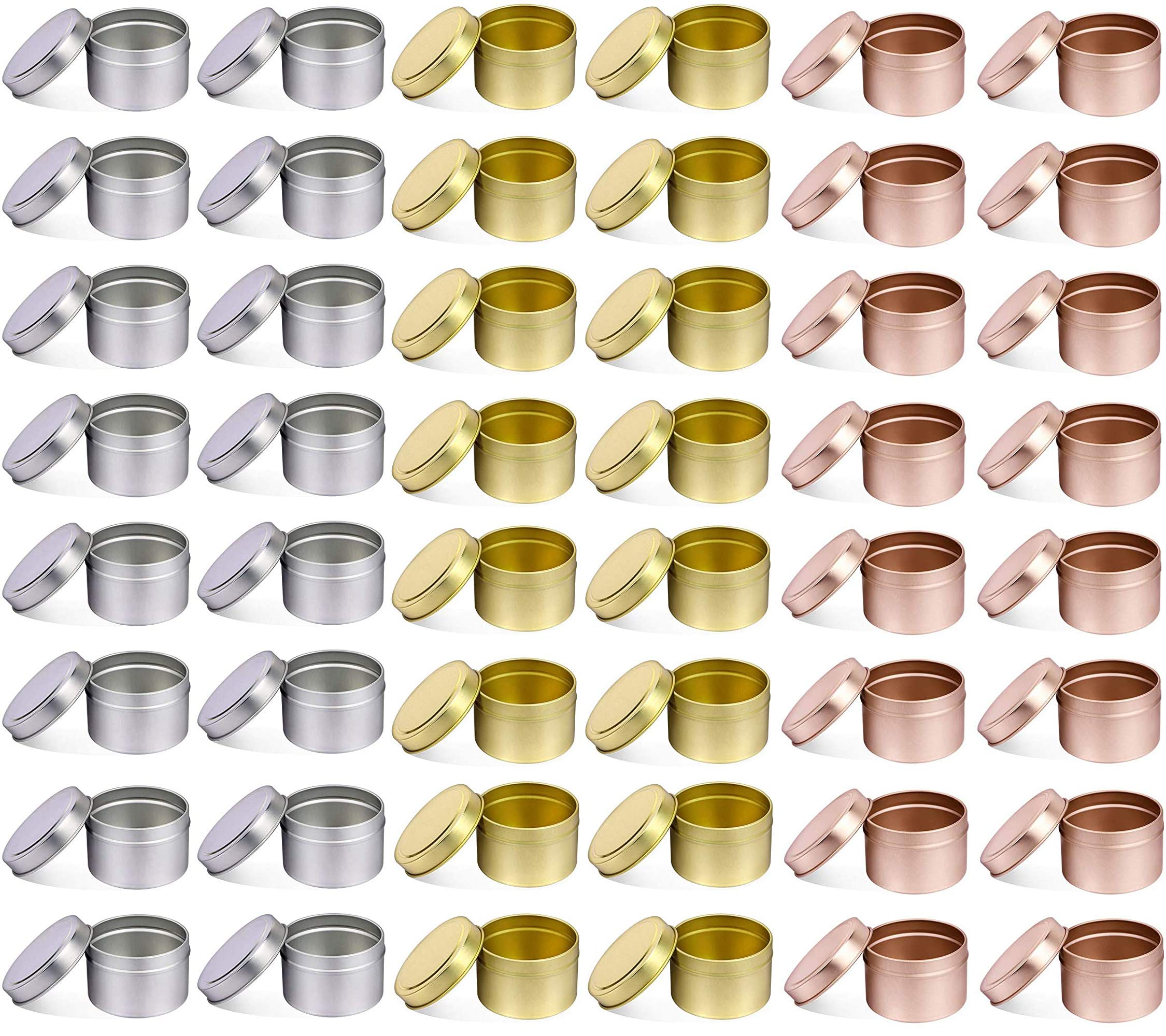 NRANSON 48PCS 5 OZ Tin Cans with Lids, Decorative Round Metal Candle Jars Bulk, Reusable Candle Containers for DIY Candle Making, Arts Crafts Supplies, Dry Storage, Party Favor