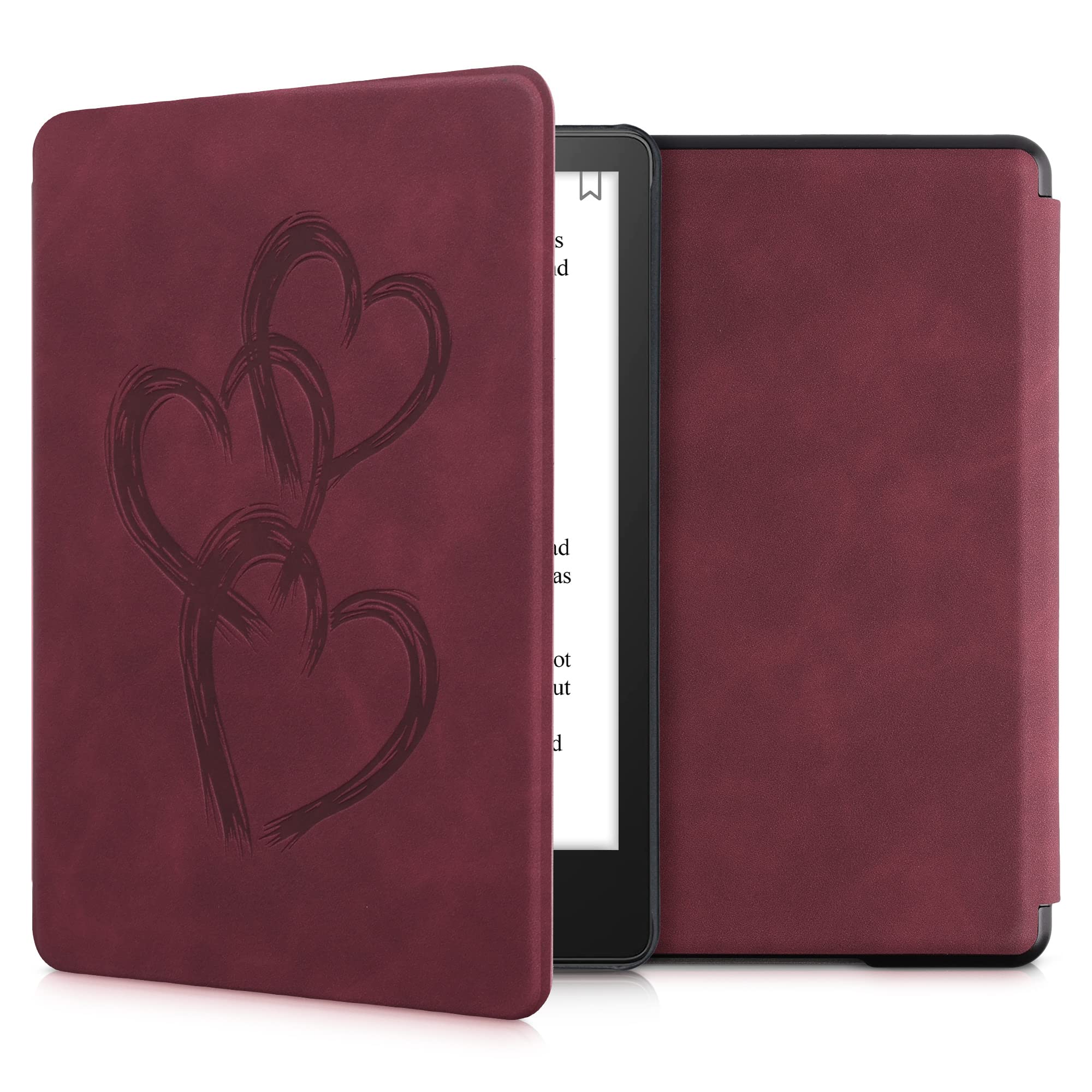 kwmobileCase Compatible with Amazon Kindle Paperwhite 11 Generation 2021 Case - Cover for Kindle Paperwhite Case w/Magnet - Brushed Heart Abstract Dark Red