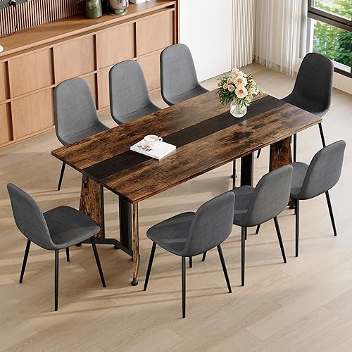 Miniatura 22 de Juego de mesa de comedor para 6, mesa de comedor de mármol blanco de 71 pulgadas con amplio espacio para las piernas y sillas de comedor de cuero
