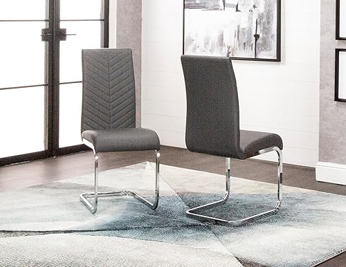Miniatura 2 de Mist - Sillas de comedor tapizadas de piel sintética en forma de S, base voladiza cromada pulida, asientos acolchados y respaldos altos color gris