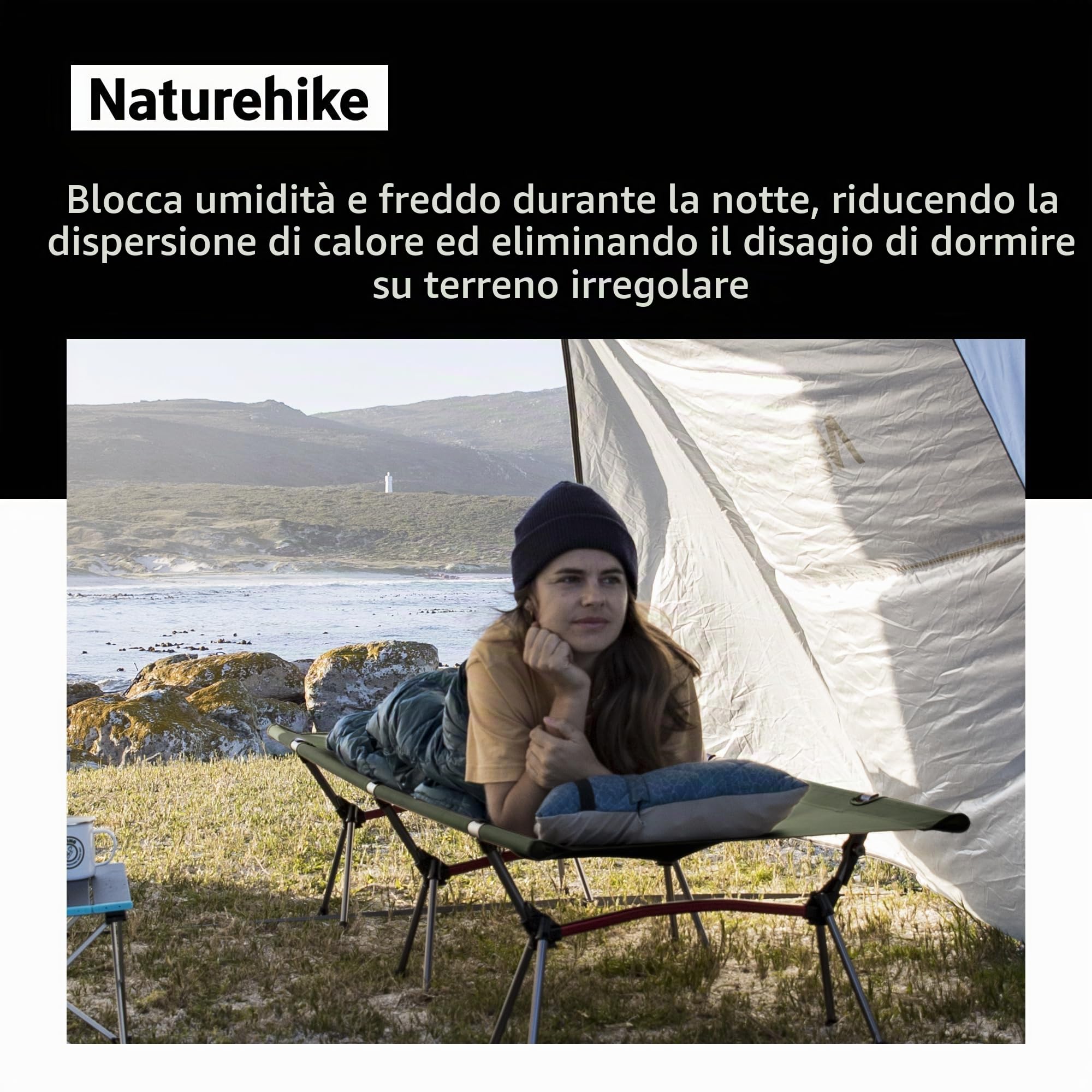 Naturehike Lettino da campeggio ultraleggero con portata di 150 kg, regolabile in altezza e pieghevole, portatile, ideale come campeggio, pausa pranzo o letto per gli ospiti