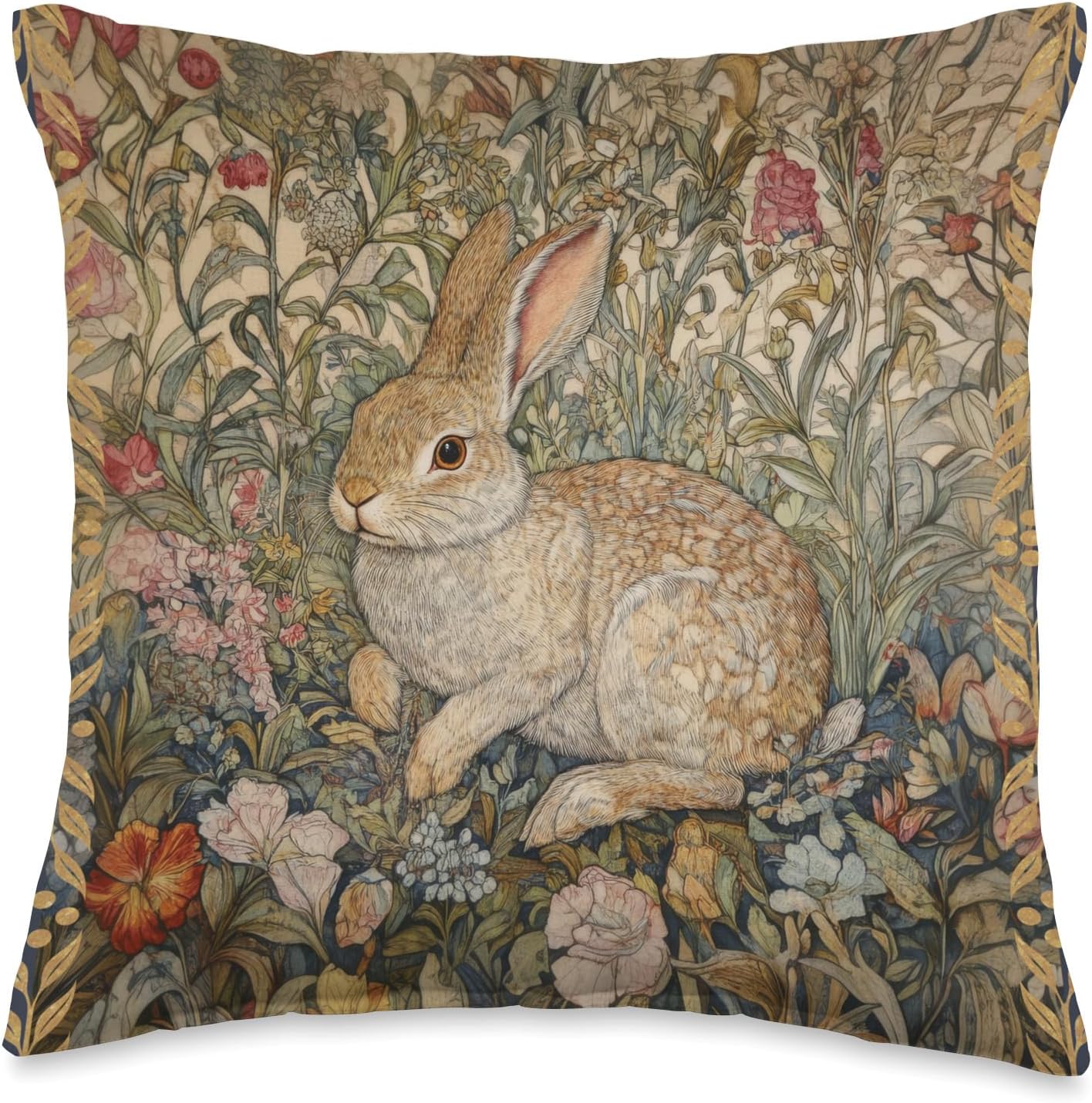 Sweet Rabbit in an Old Fashioned English Garden Throw Pillow