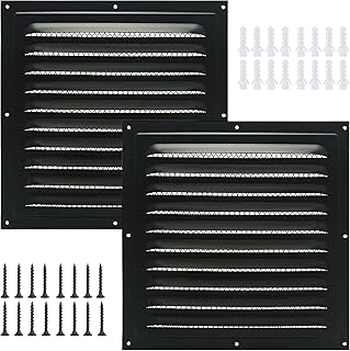 2pcs Attic Vent Soffit Vent Aluminum Wall Vent Metal Shed Vent Square Vent Louver Vent Grille with Built-in Insect Screen for Exterior Door House Attic Garage Ceiling (Black 10" x 10"-2 Pack)