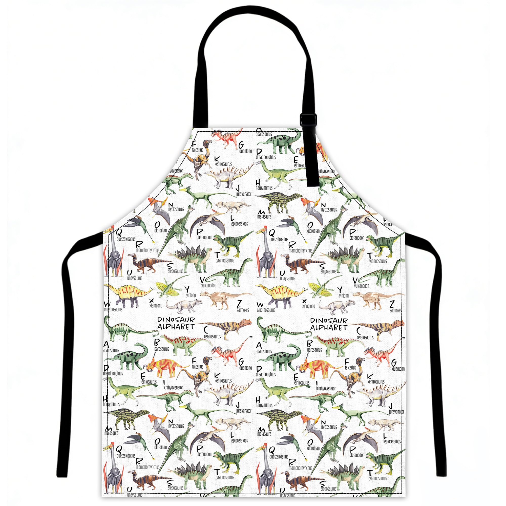 LQEBUY Dinosaur Alphabet Aprons for Women Kitchen Cooking Apron Adjustable Bib for BBQ Coffee House Home Restaurant Craft Garden