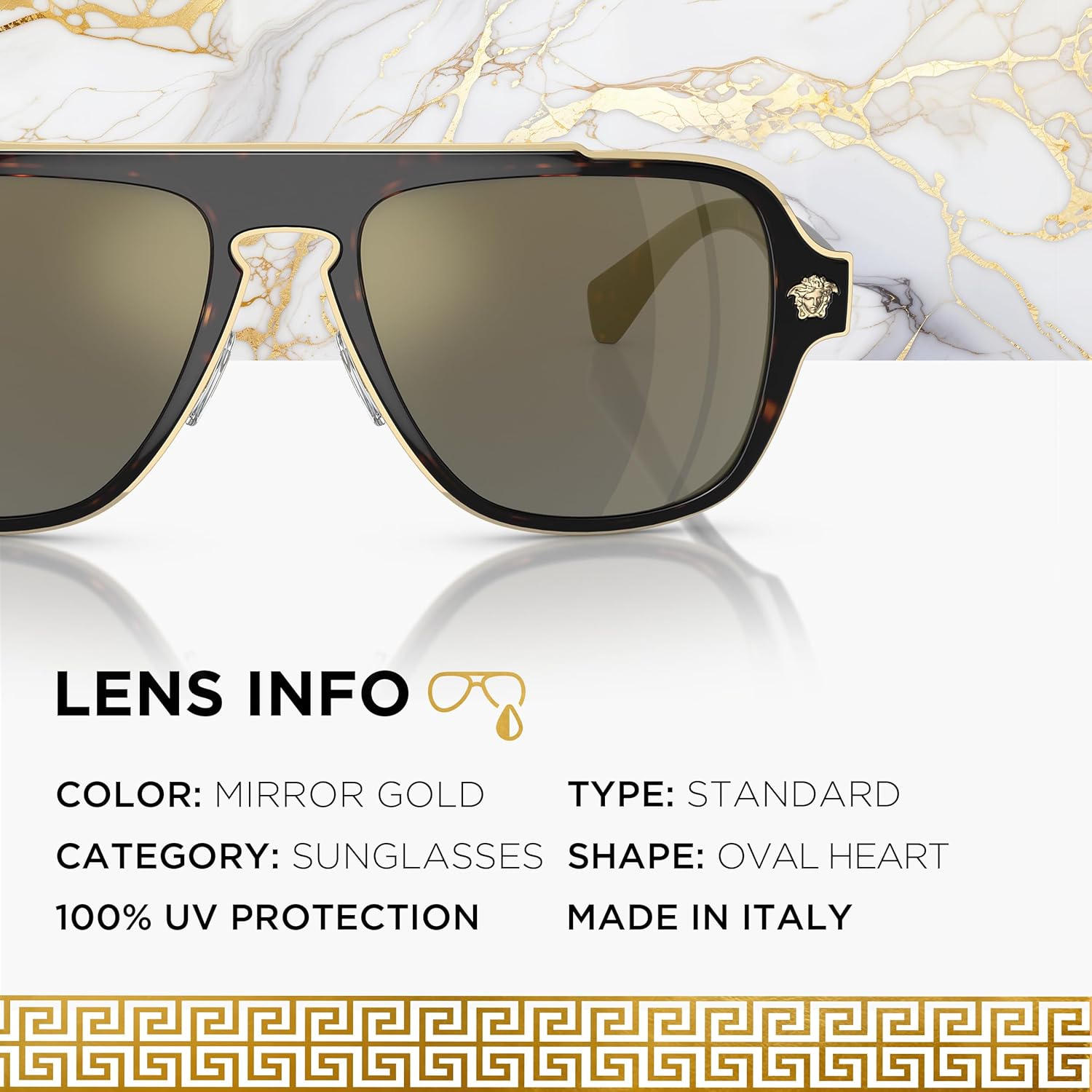 Versace VE2199 Oval Heart Sunglasses for Men – Metal Frame with Temples, eShades Eyewear Kit Included