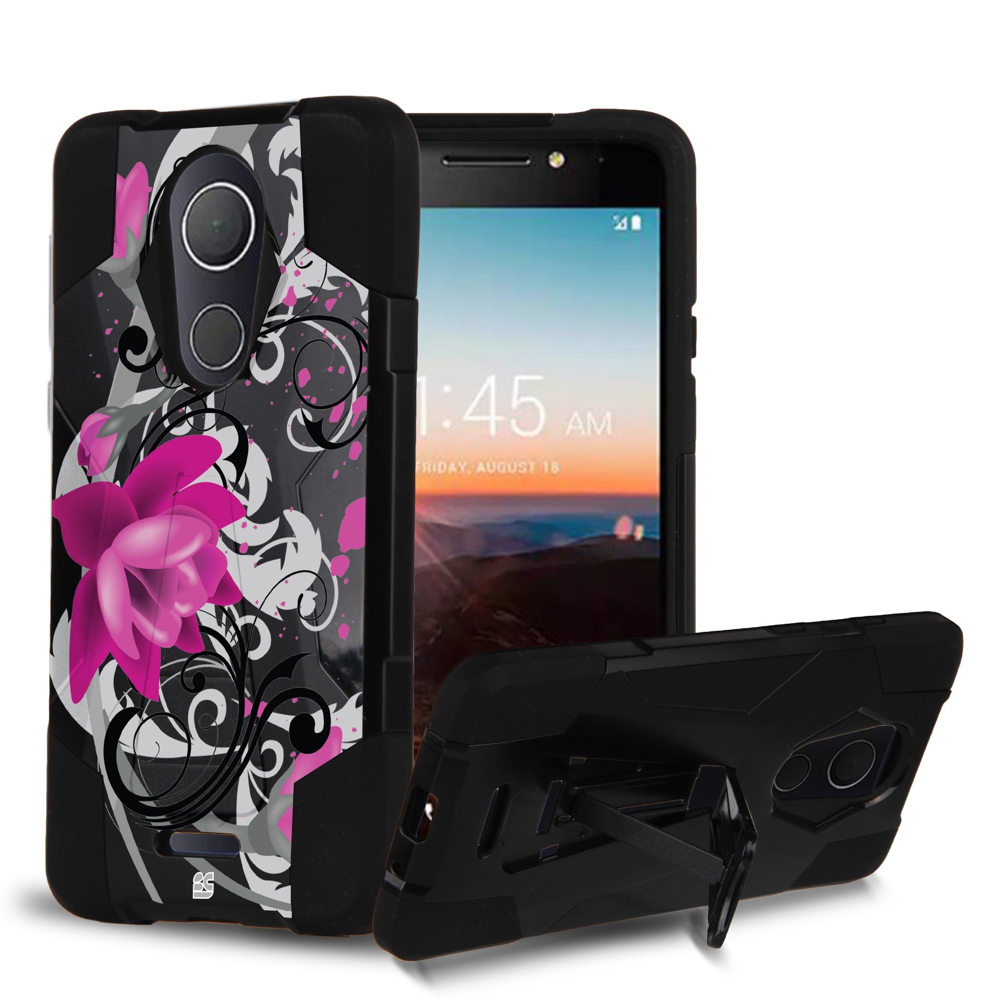 Rugged Dual Layered [Drop Protection] Shockproof Cover w/Stand Case Compatible with REVVL Plus - Lotus