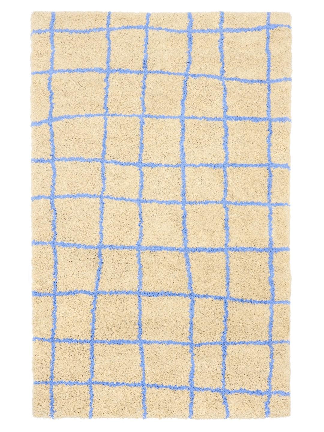 RugVista Grid Tapis, 100 x 160 cm, Beige/Bleu