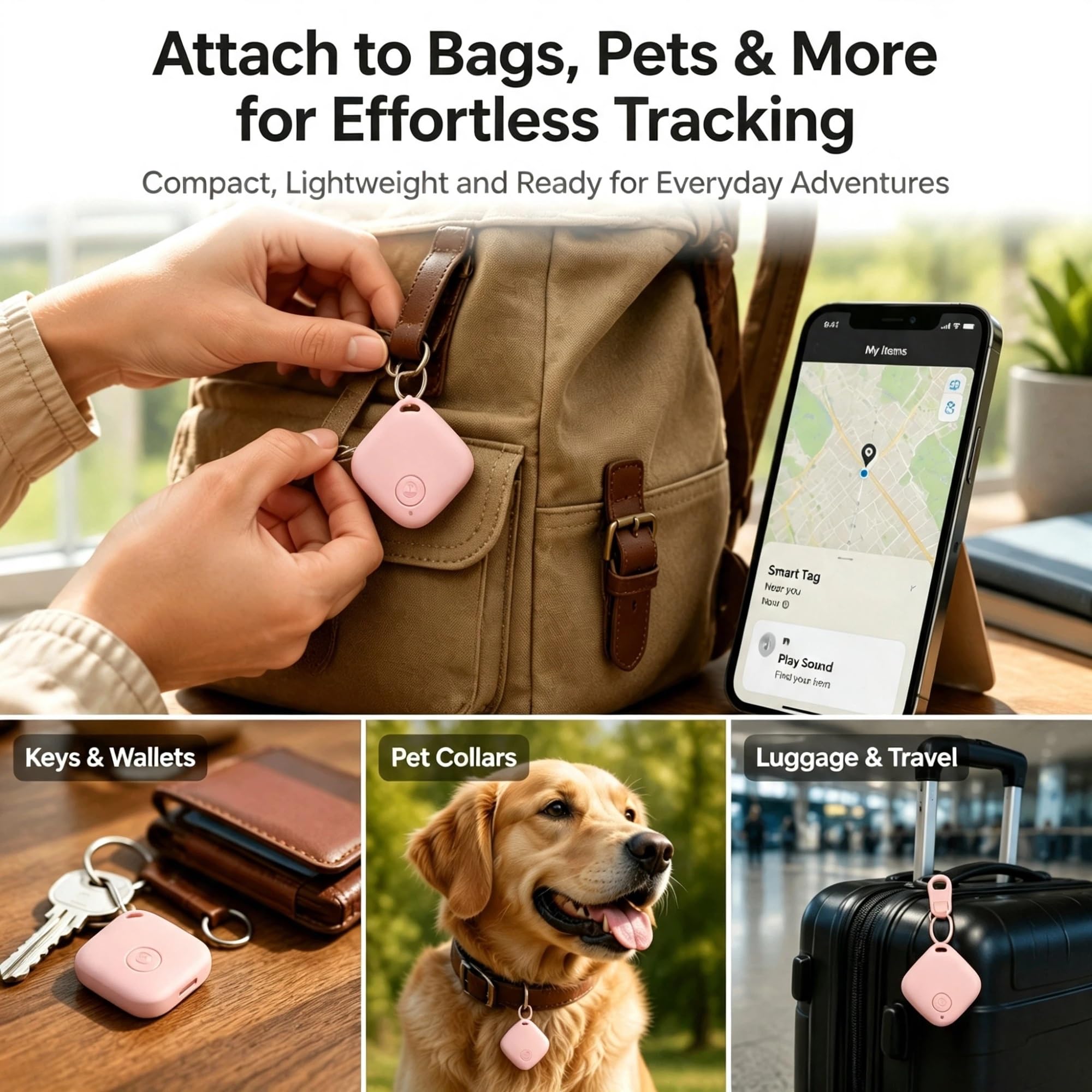 Localizzatore Bluetooth anti-smarrimento chiavi e portafoglio | Trova chiavi, telefono e bagagli con lo squillo bidirezionale e la mappa dell'ultima posizione(Pink)