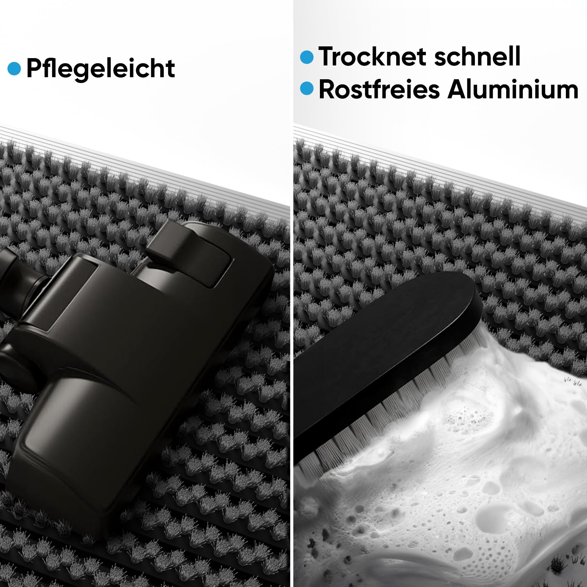 Fußmatte außen alu mit Bürsten grau, Schmutzfangmatte 40 x 60 cm, Fußmatte Aussenbereich, Aluminium Türmatte außen, Fußabtreter außen, Schuhabstreifer Hauseingang, Bürstenmatte outdoor, Abtreter