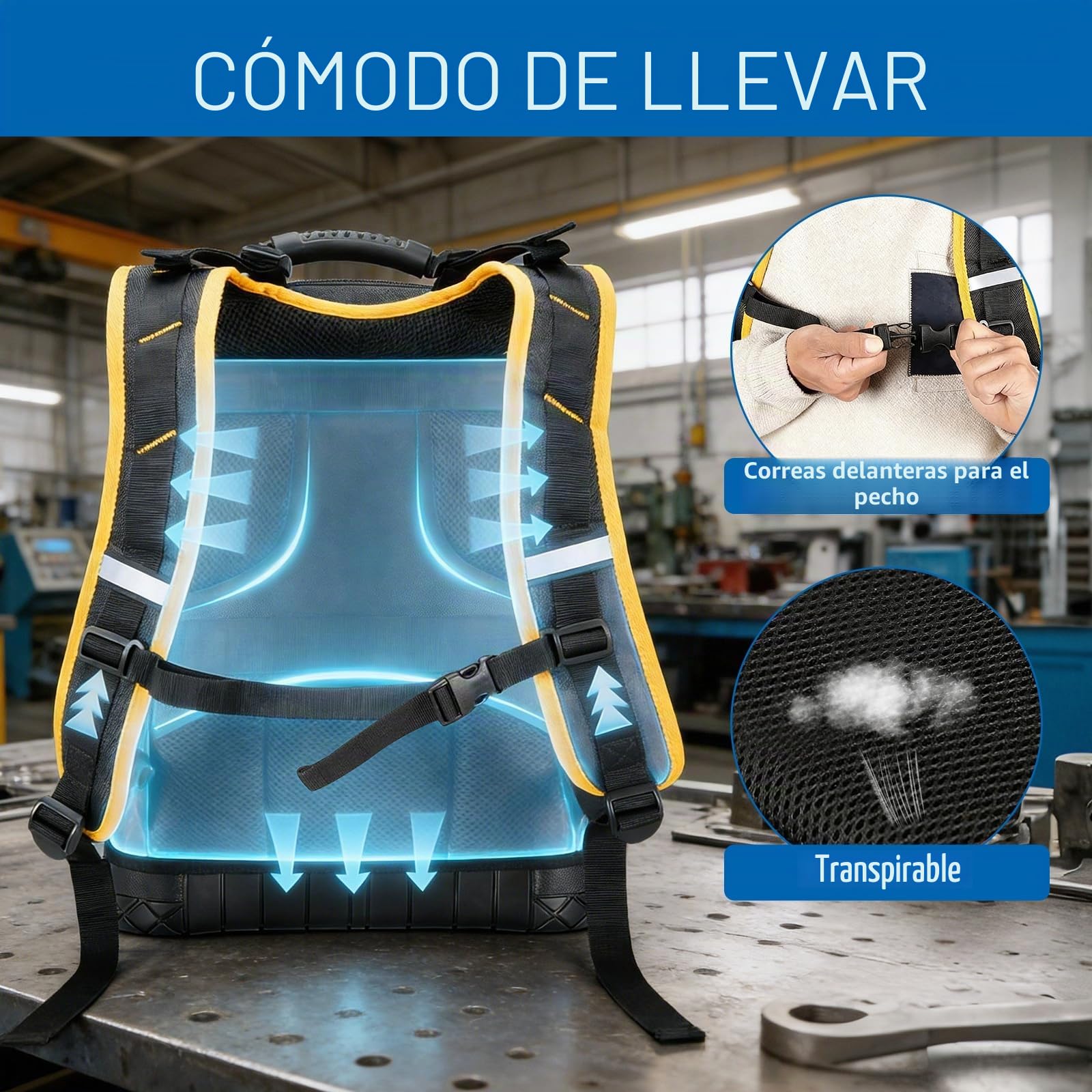 Bolsa de herramientas para electricistas, robusta mochila de herramientas para electricistas, carpinteros, constructores, gran capacidad de almacenamiento, apertura curvada, fácil de fijar y quitar