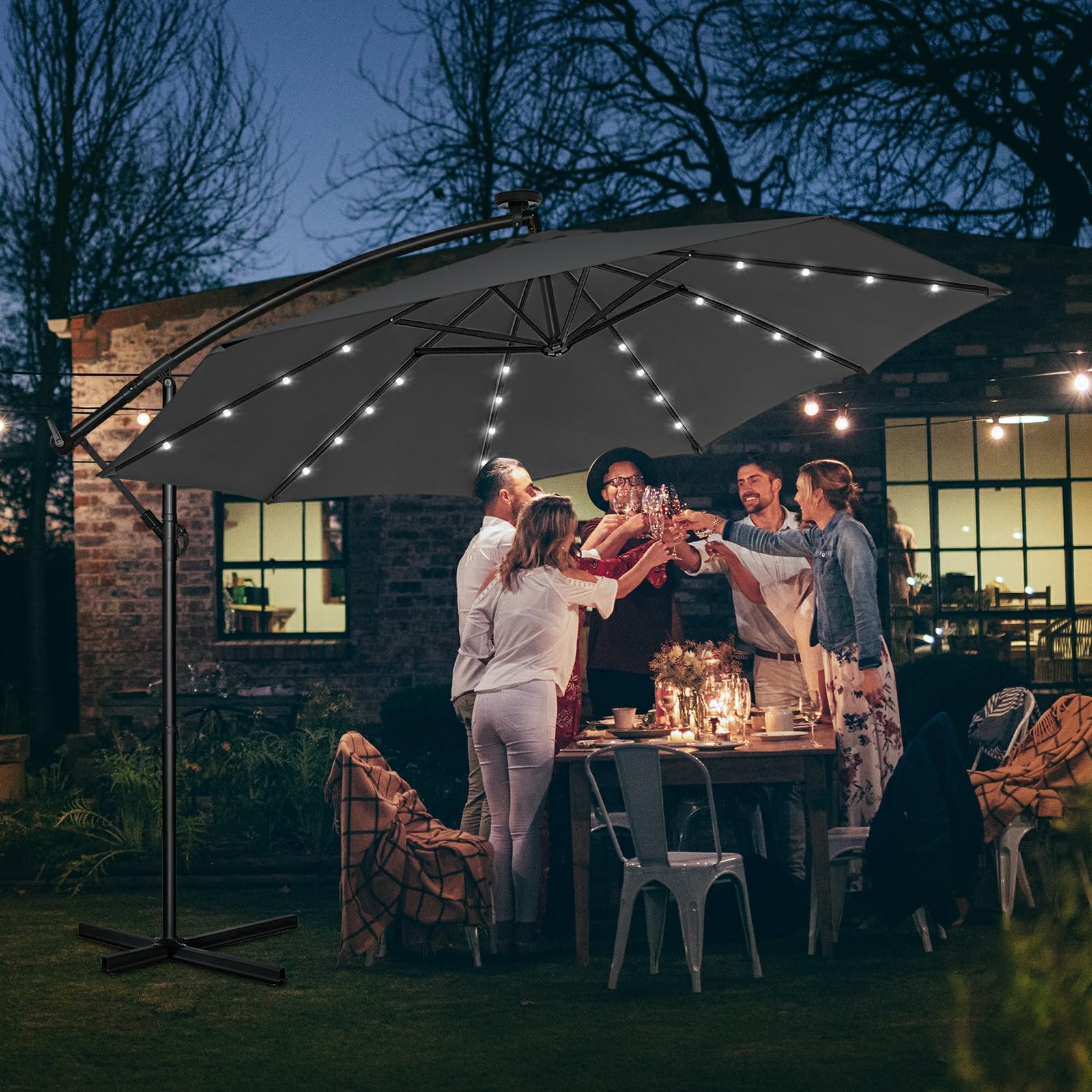 Parasol de Jardin Exterieur Déporté -Protection UV et Imperméable-Parasol Balcon avec Manivelle、Fonction 360°,Inclinable,Protection UV, Résistant au Vent, 8 Baleines en Acier
