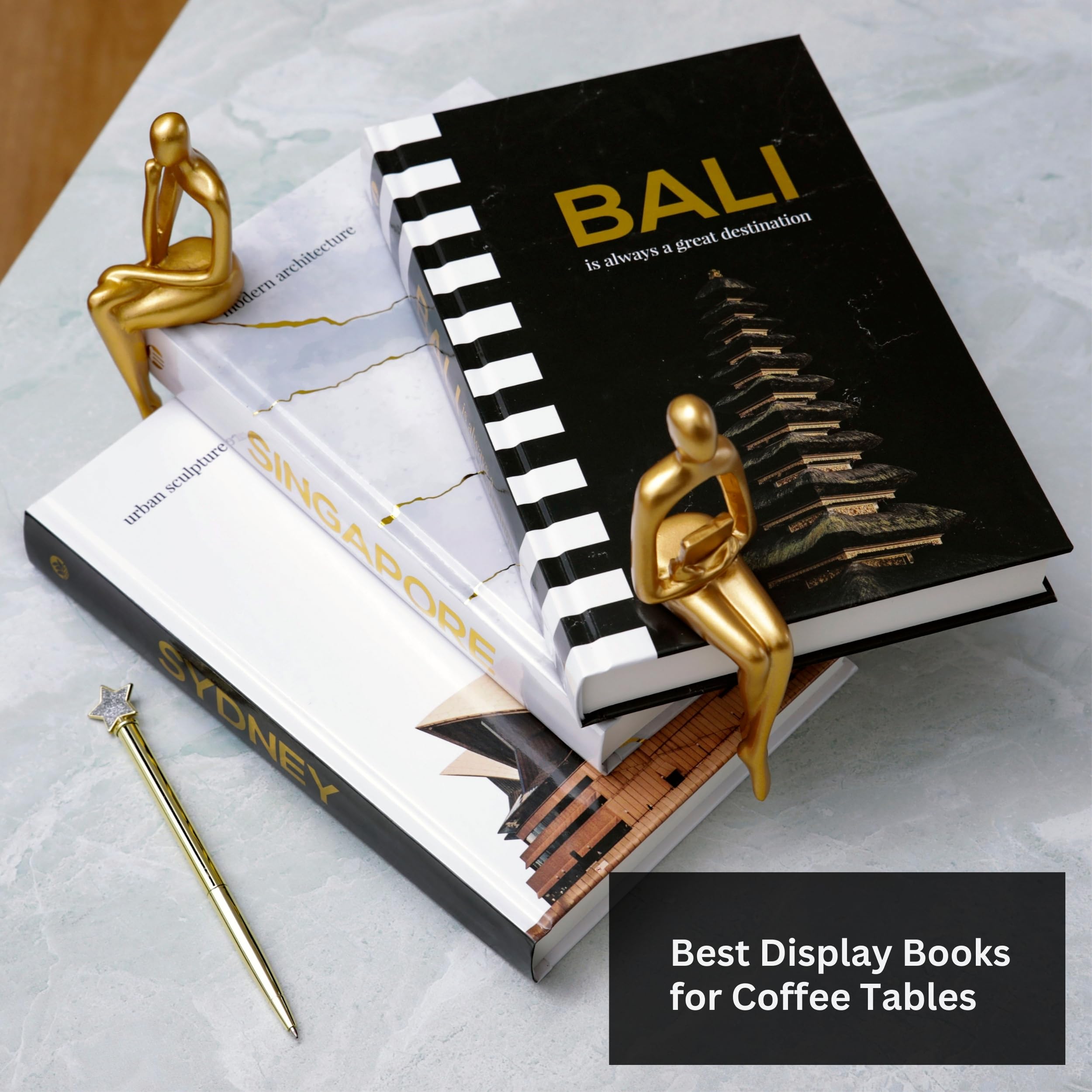 Decorative Books for Home Decor Hardcover Faux Books for Decoration, Black and Gold Foil Decor Books for Coffee Table Set of 3 Faux Books for Bookshelf, Coffee Tables, and Entryway Table