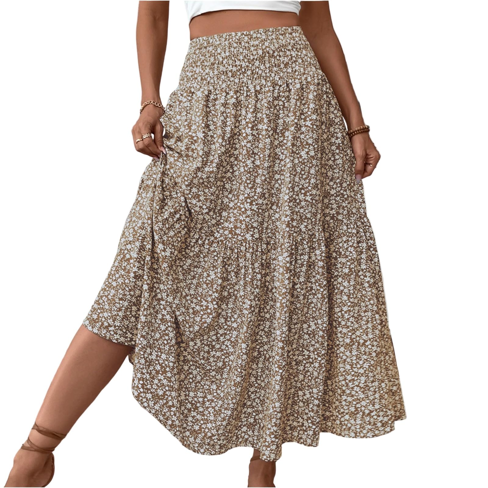 Damen Rock Lang Elegant Sommerrock Mit Taschen Stretch High Waist Damenröcke Boho Strand Summer Skirt