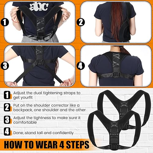 Miniatura 3 de TrelaCo Paquete de 2 correctores de postura ajustables para la parte superior de la espalda, enderezador de espalda para hombres, correa de postura,