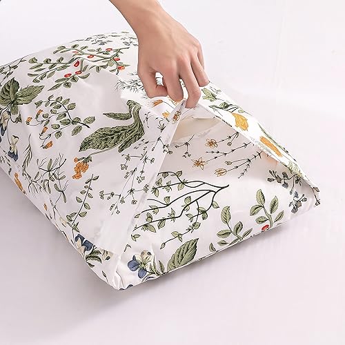 Miniatura 4 de ECOCOTT Fundas de almohada 100% algodón tamaño King, diseño botánico de hojas florales, paquete de 2 fundas de almohada estándar con cierre de sobre