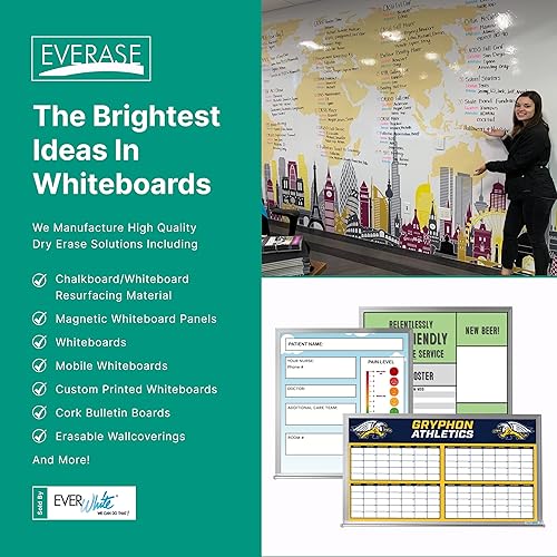Miniatura 8 de Everase Rollo de material de rejuvenecimiento de pizarra blanca de borrado en seco de 9 pies x 61 pulgadas, ideal para volver a pavimentar pizarras