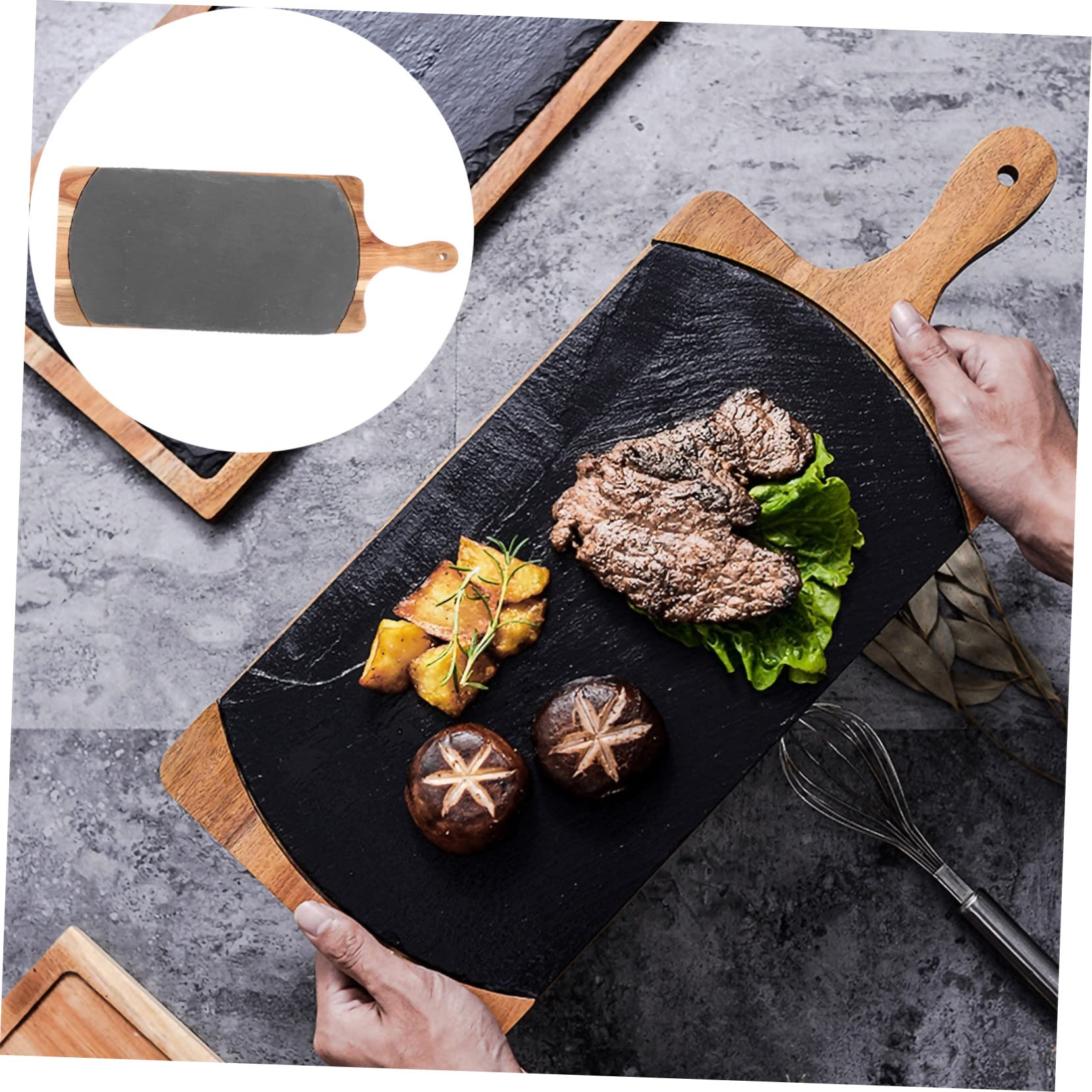 Plato Creativo de Madera Maciza Tipo Roca Negro 1 Pieza | Sushi y Pizza, Superficie Lisa y Duradera, Adecuado para Exposición Gastronómica y Uso en Restaurante