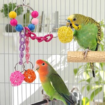 Hypeety Parrot Chew Toys Colourful Balls Hanging SwingToy for Pet Bird Parrot Parakeet Cockatiel Conure African Grey Cockatoo Amazon Budgie Lovebird Cage Chew Toy (A)
