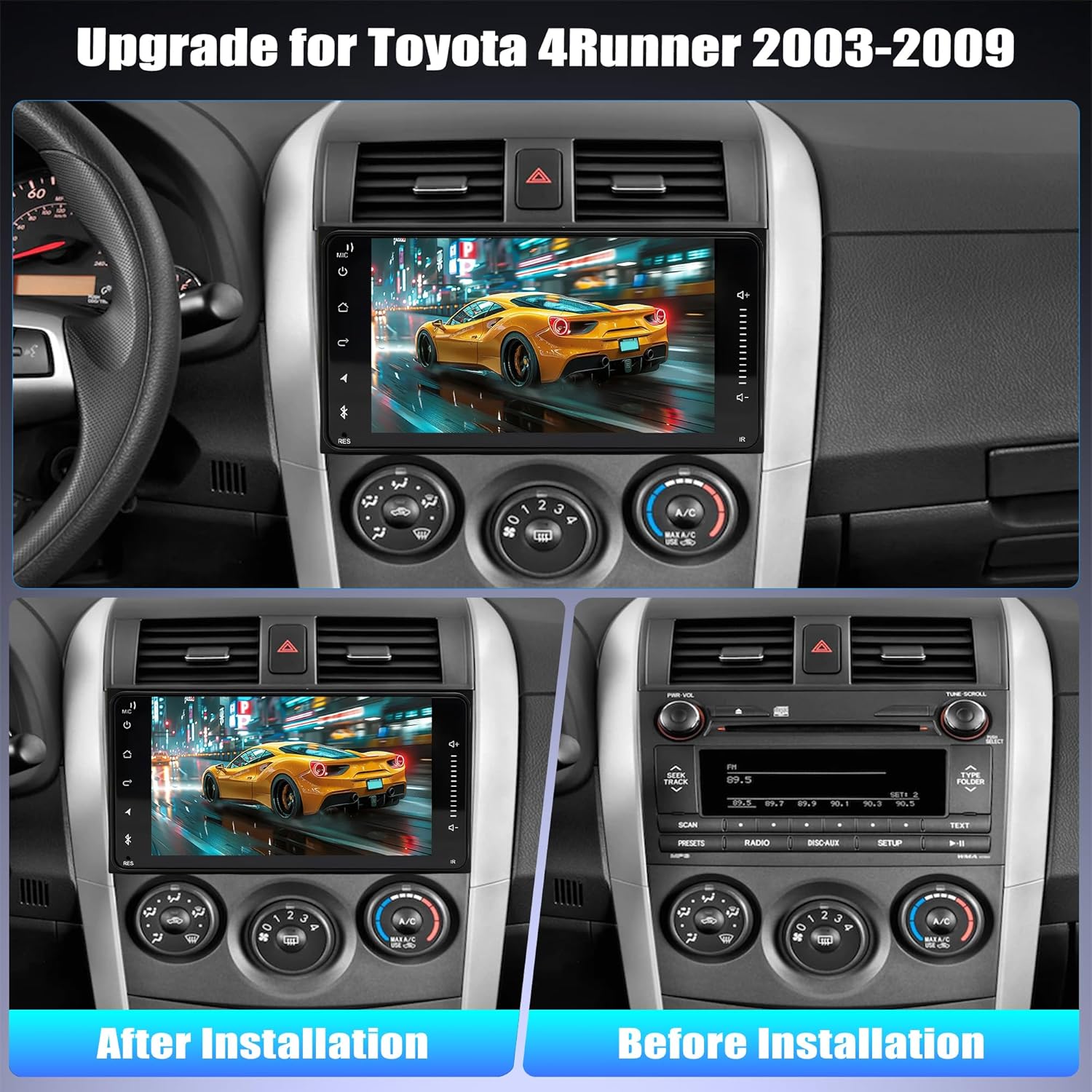 Car Stereo Upgrade for Toyota 4Runner 2003-2009 Tundra 2003-2006 Sequoia 2003-2007, 7" Touchscreen Android 13 Car Radio with Wireless CarPlay Android Auto GPS Navi FM WiFi DSP Bluetooth SWC Camera Mic