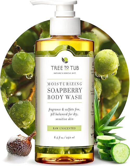 Tree To Tub Unscented Body Wash for Sensitive Skin & Dry Skin - Moisturizing pH Balanced Fragrance Free Body Wash, Hydrating Sulfate Free Body Soap for Women & Men w/Organic Shea Butter, Natural Aloe