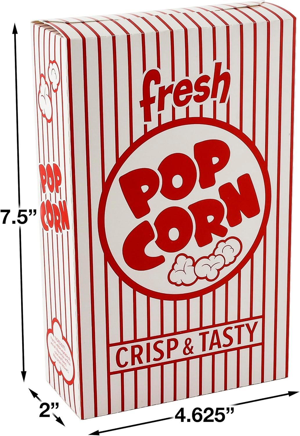 Snappy 3J Red and White Striped Close Top Popcorn Boxes, 1.25 oz Capacity, 4.625 x 2 x 7.5 Inches, 500 Count Bulk Movie Night and Concession Containers image 3