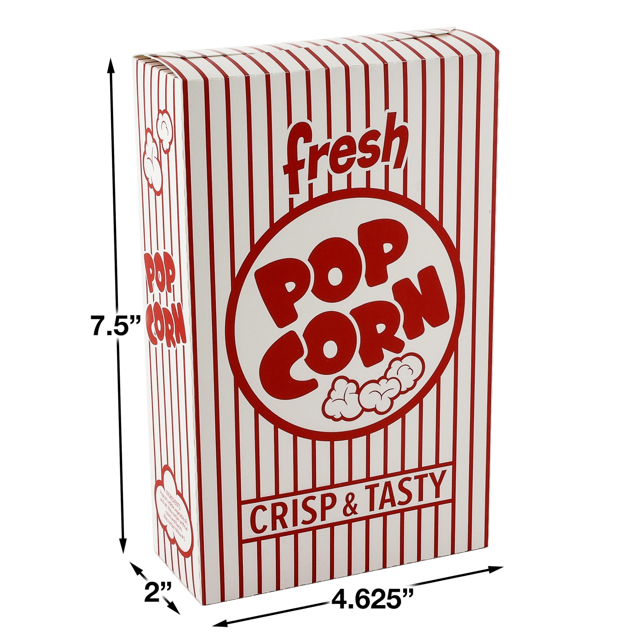 SNAPPY 3J Cajas de palomitas de maíz rojas y blancas, 1.25 onzas, 100 unidades