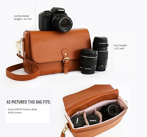 Miniatura 9 de Meliae - Bolso para cámara DSLR para mujer, elegante bolsa de hombro de cuero genuino para viajes, bolso bandolera vintage para Canon Nikon Sony