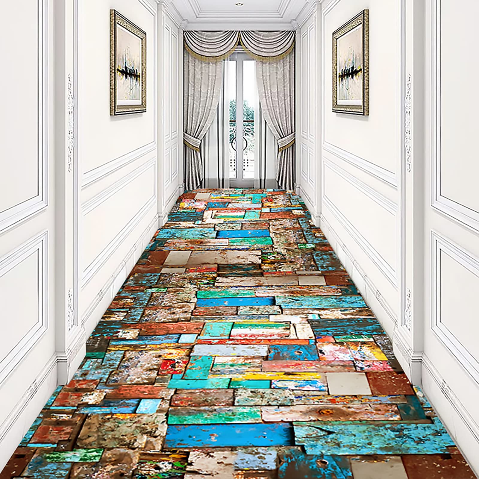 TBATM Runner Rug for Hallways, Mats Non Slip Washable Floor Carpet Microfiber Abstract Wear Pad for Entryway Laundry Kitchen,1.4X1M/4.59X4.59ft