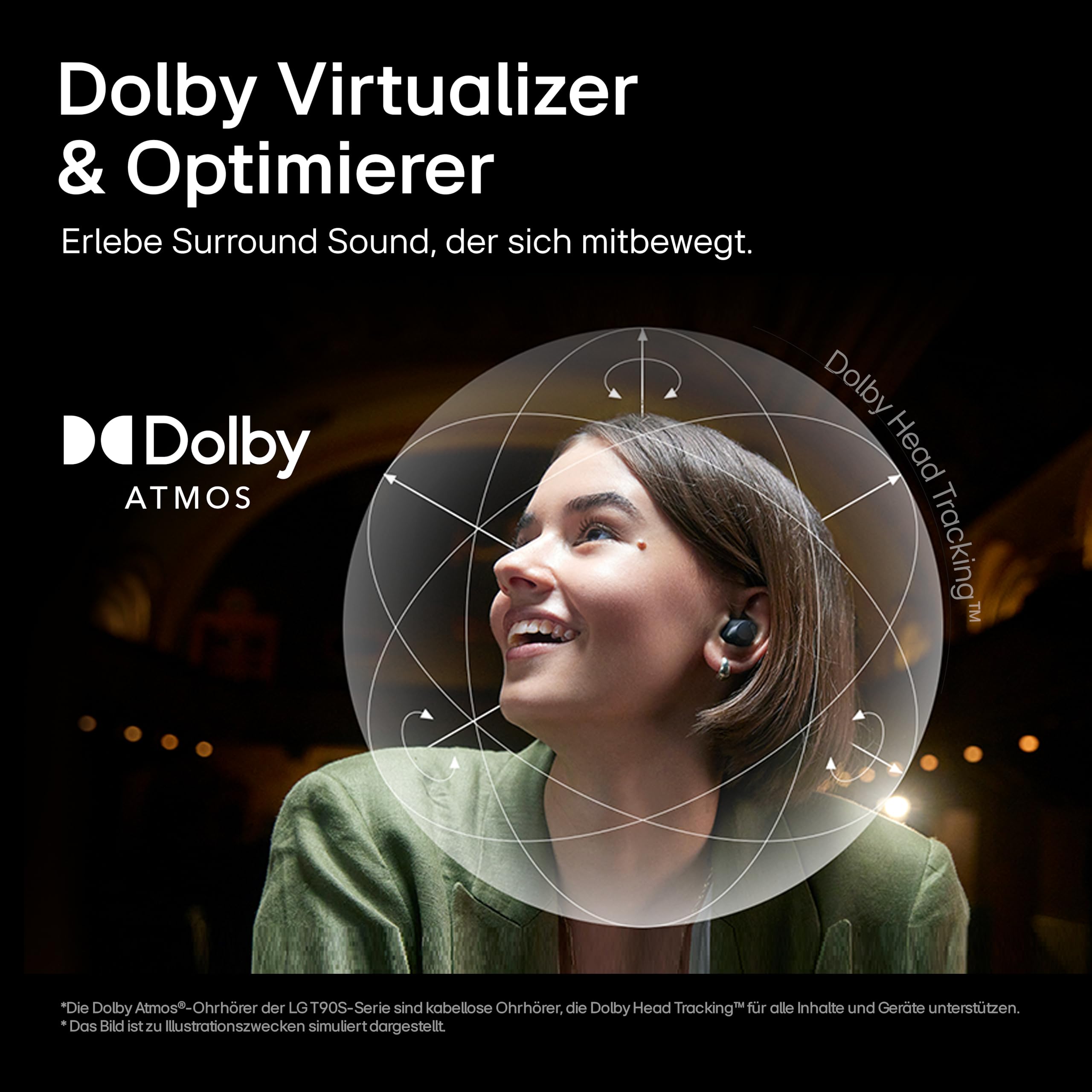 LG Tone Free T90S In-Ear Bluetooth Kopfhörer mit Dolby Atmos-Sound, Meridian-Technologie, ANC (Active Noise Cancellation), UVnano & IPX4-Spritzwasserschutz - Schwarz