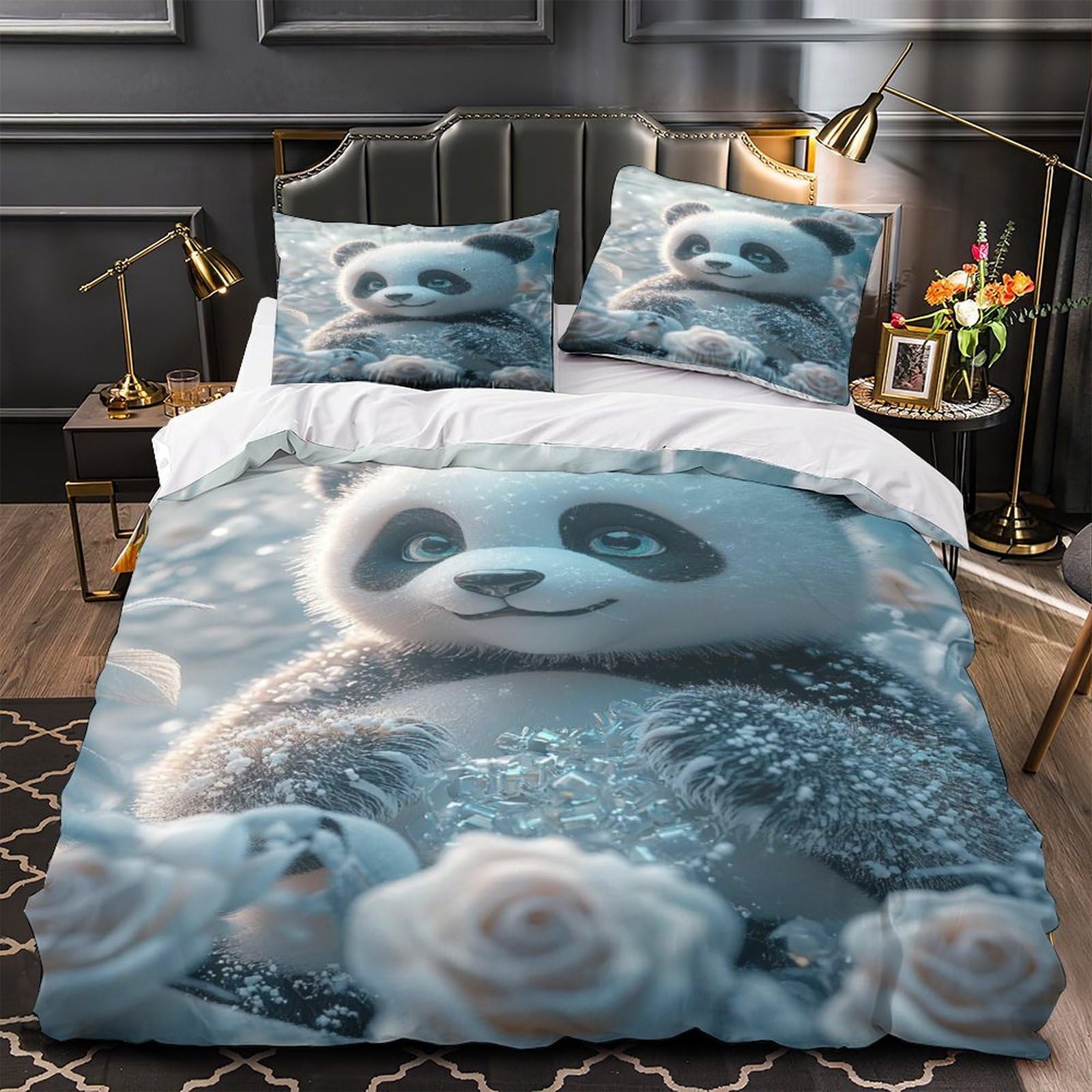 Housse de couette bébé panda mignon pour grand lit super king size enfant