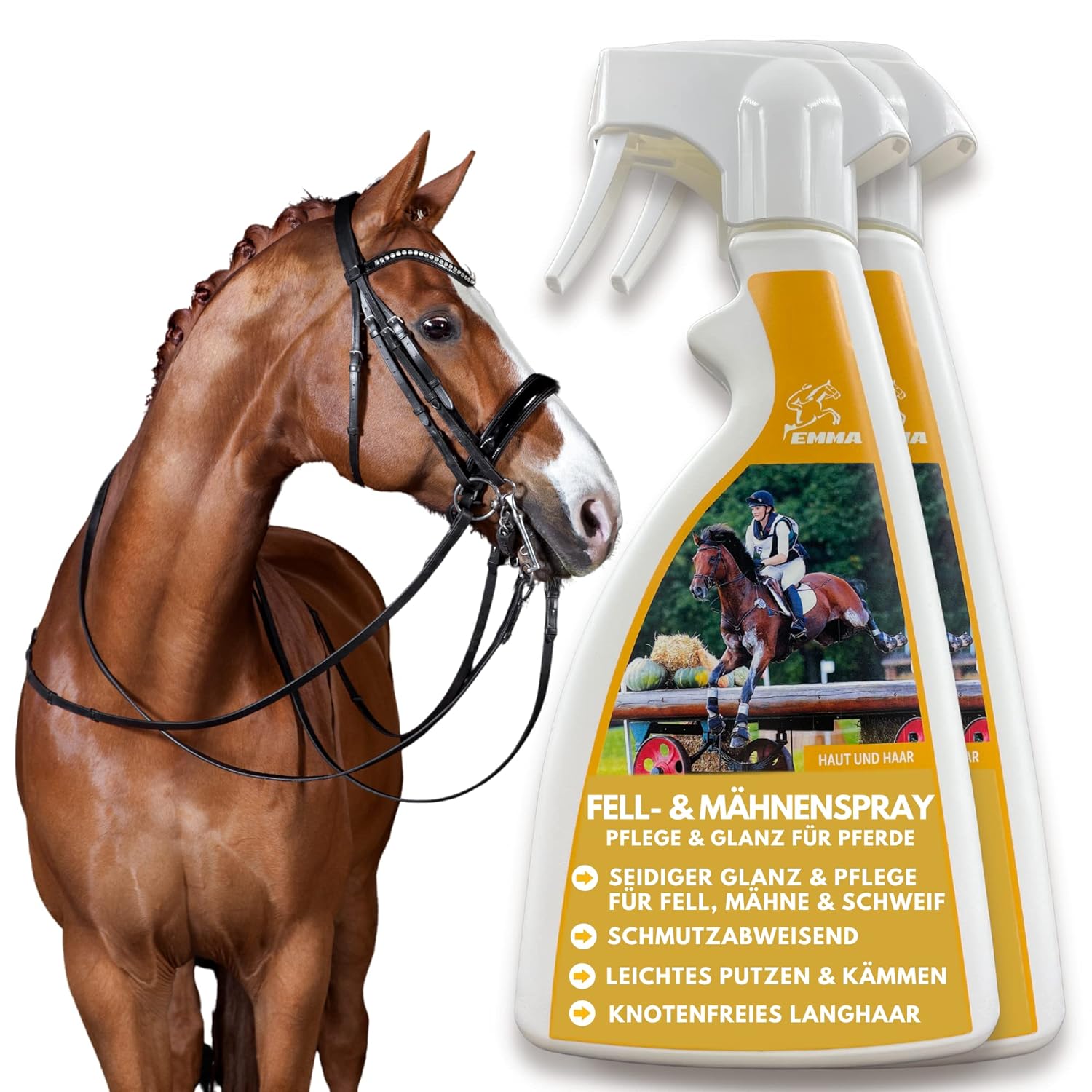 EMMA Schweif & Mähnenspray für Pferde 2 * 500ml Fellpflege Pferd I Glanzspray & Kämmbarkeit für